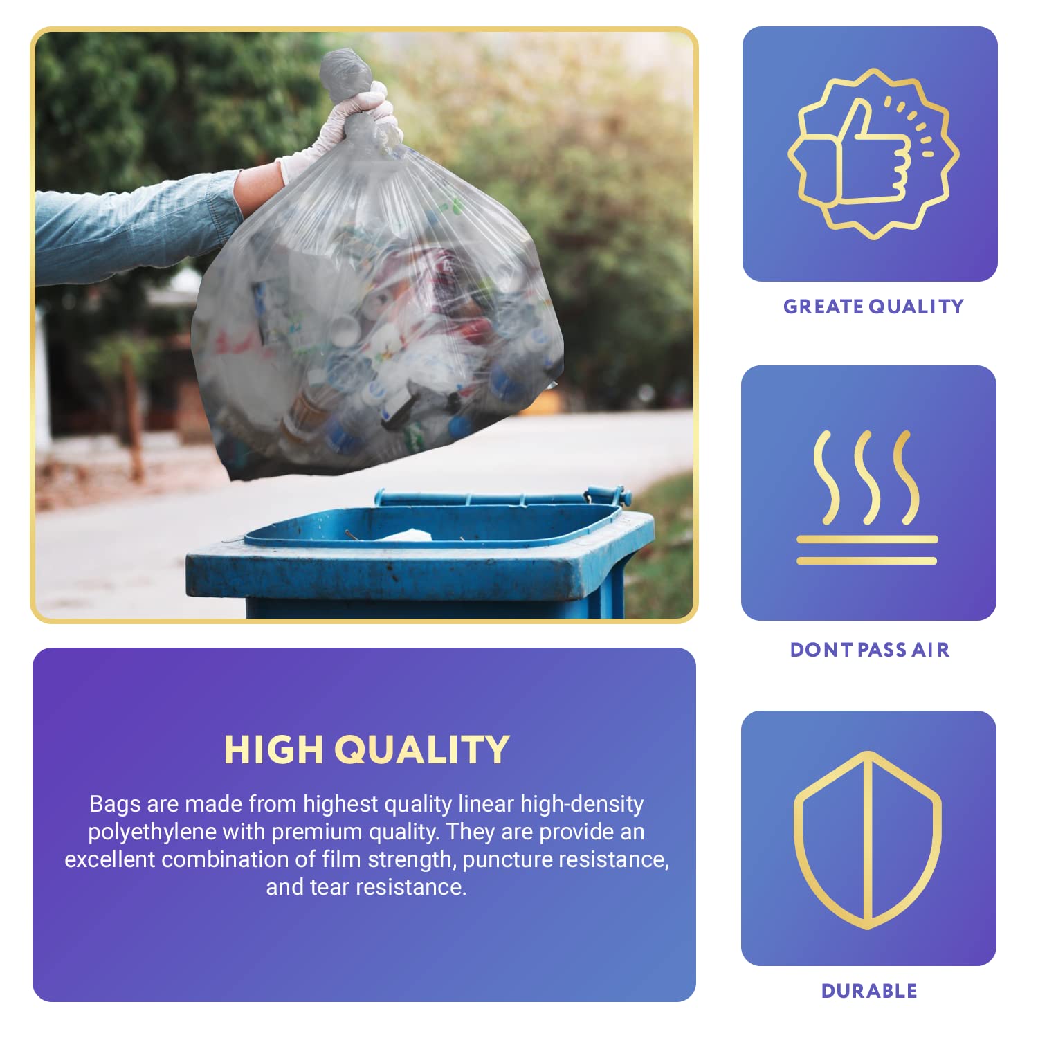 APQ 55 Gallon Clear Trash Bags - 200 Pack Large 36