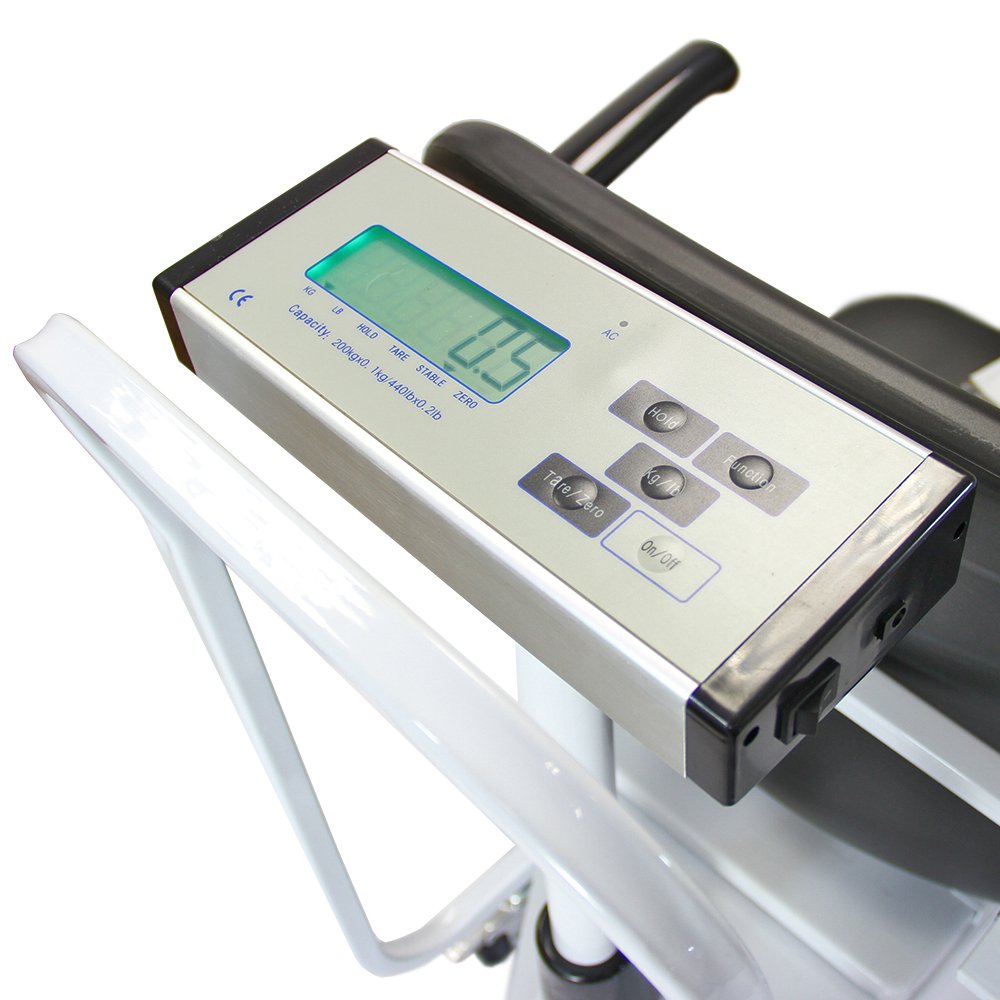 Digital Wheelchair Scale with 200kg Capacity - Medical Weighing Chair for Disabled & Elderly - KG/LB Units, 100g Increments - Foldable Armrests & Footrest - Rechargeable Battery & Mains Powered - Easy-Clean Steel Frame - Ideal for Hospitals, Clinics & Home Care Use