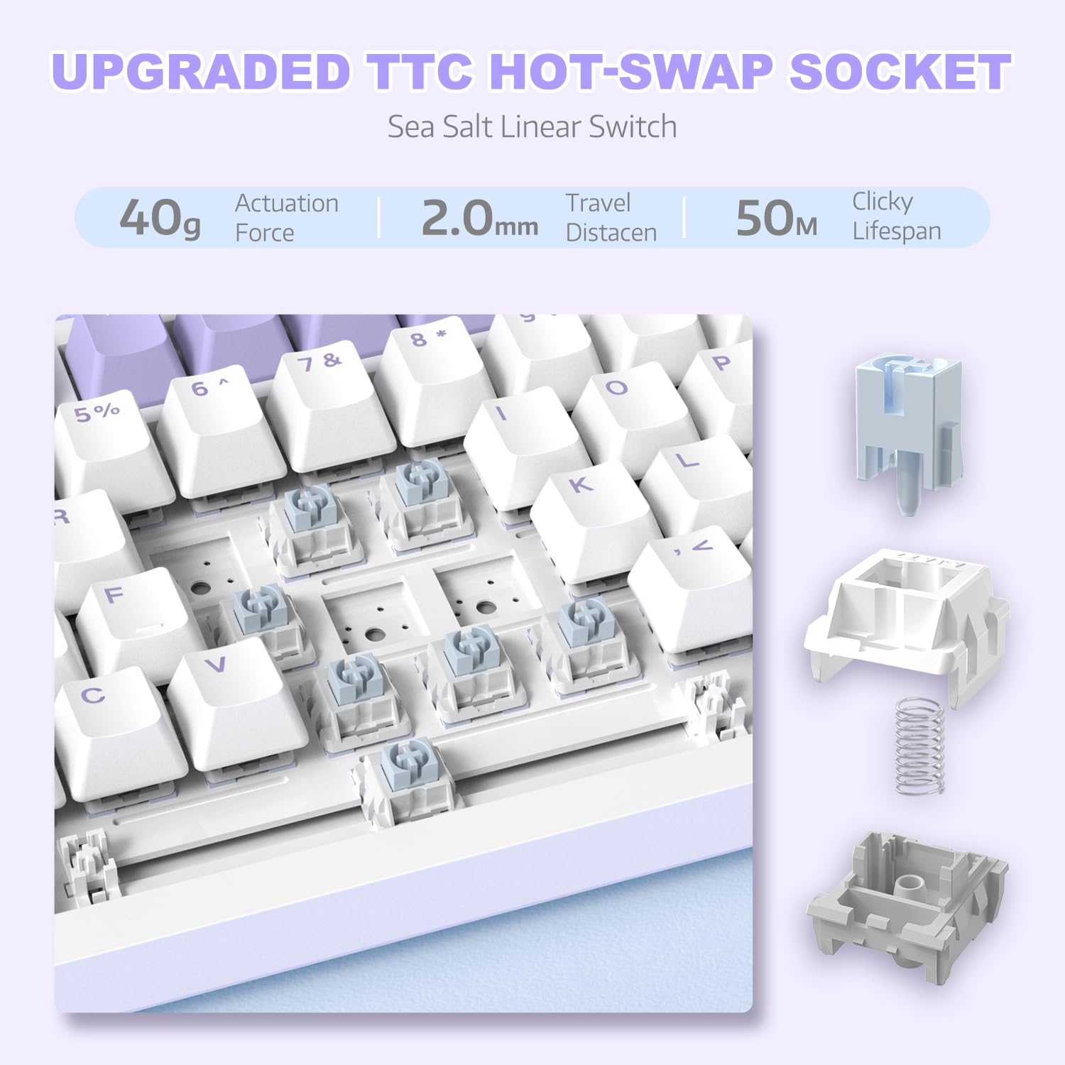 AJAZZ AK820 75% TKL Wired Mechanical Keyboard - Hot-Swap Linear Switches, Gasket Mount, RGB Backlit, 82 Keys with CNC Volume Knob, Poron Foam, OEM PBT Keycaps for PC/Win/MAC (Purple) - Perfect for Gaming, Typing & Office Work