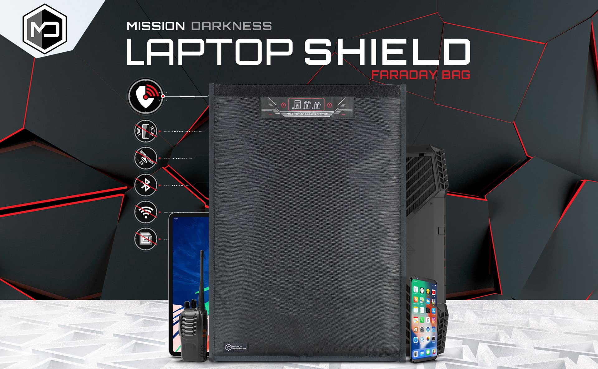 Mission Darkness Faraday Bag for Laptops - EMP Protection, Anti-Hacking & Anti-Tracking, Military-Grade Shielding for Law Enforcement, Privacy & Data Security - Perfect for Travel, Executive Protection & Secure Device Storage