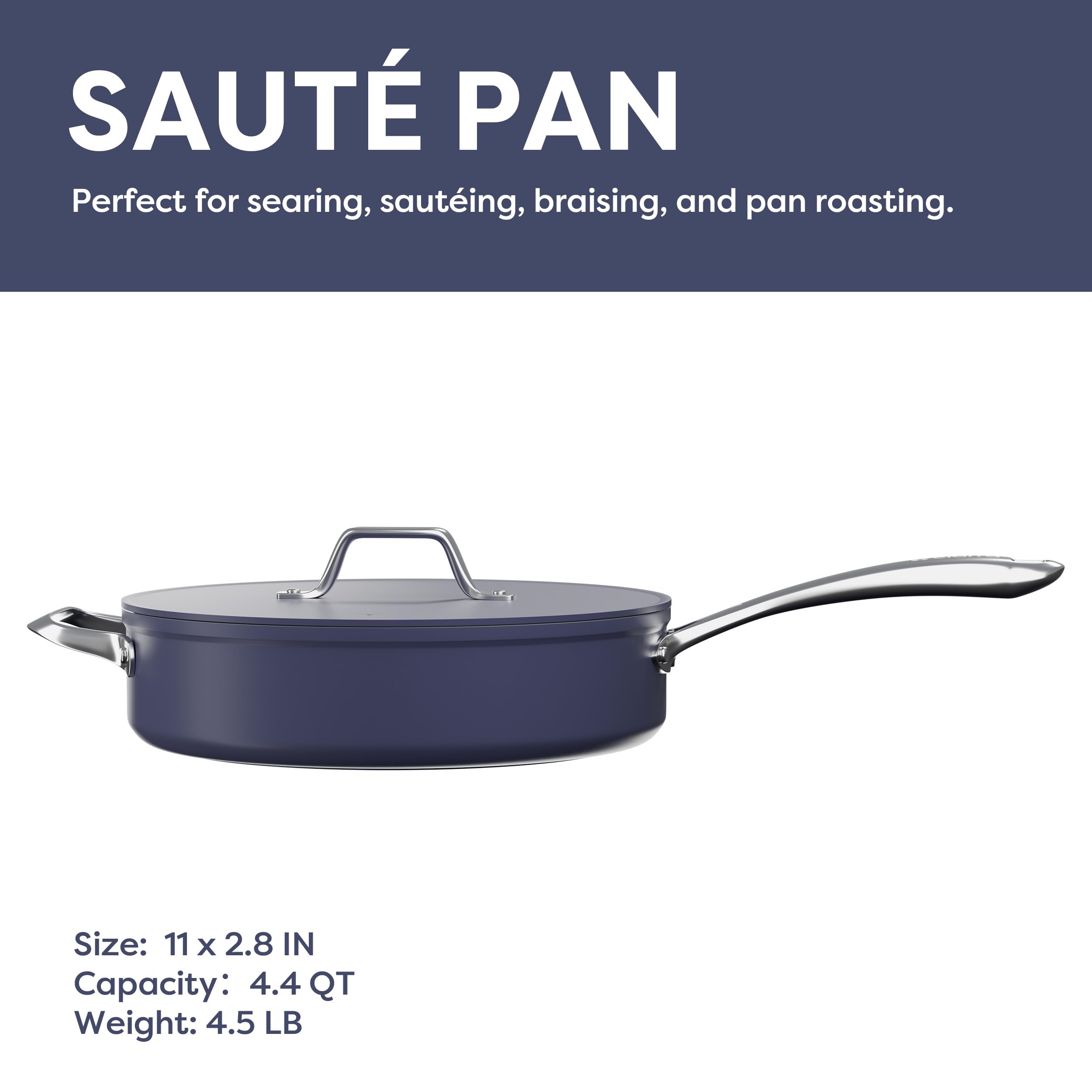 CIARRA 4.4 QT Nonstick Ceramic Saute Pan with Glass Lid - PFOA Free, Oven Safe to 450°F - Blue Deep Frying Pan for Gas, Electric & Induction Stovetops - Perfect for Searing, Frying & Sauteing Vegetables, Meat & Pasta
