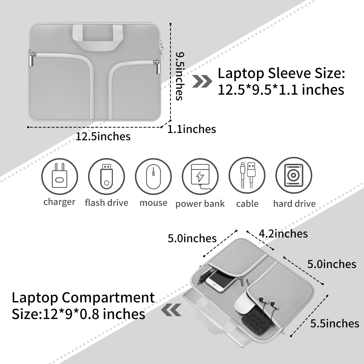 Premium HESTECH Neoprene Laptop Sleeve Case for 11.6-12.3 Inch Chromebooks - Protective Cover for Acer R11, HP Stream, Samsung, Surface X/7/6/5/4/3/Go, MacBook Air/Pro M2 M1 - Light Grey | Perfect for Work, School & Travel
