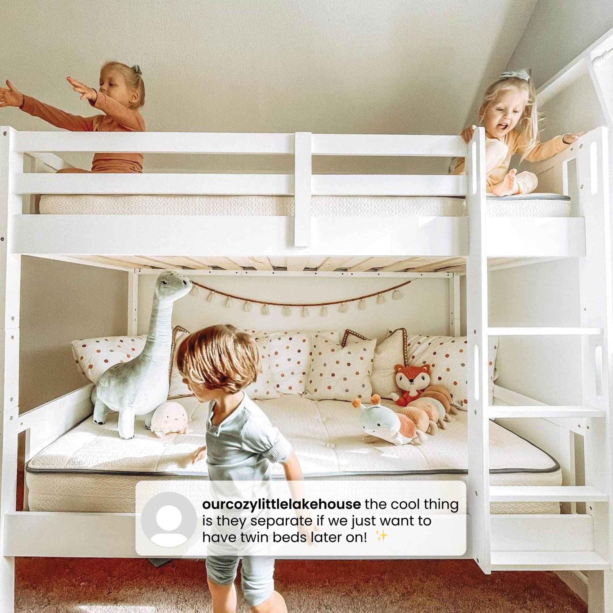 Delta Children White Convertible Twin Over Twin Wood Bunk Bed with Ladder & Guardrails - Converts to 2 Standalone Twin Beds - Sturdy & Safe Kids Bedroom Furniture for Small Spaces - Ships in 2 Boxes | Perfect for Shared Kids Rooms, Sleepovers & Space-Saving Solutions