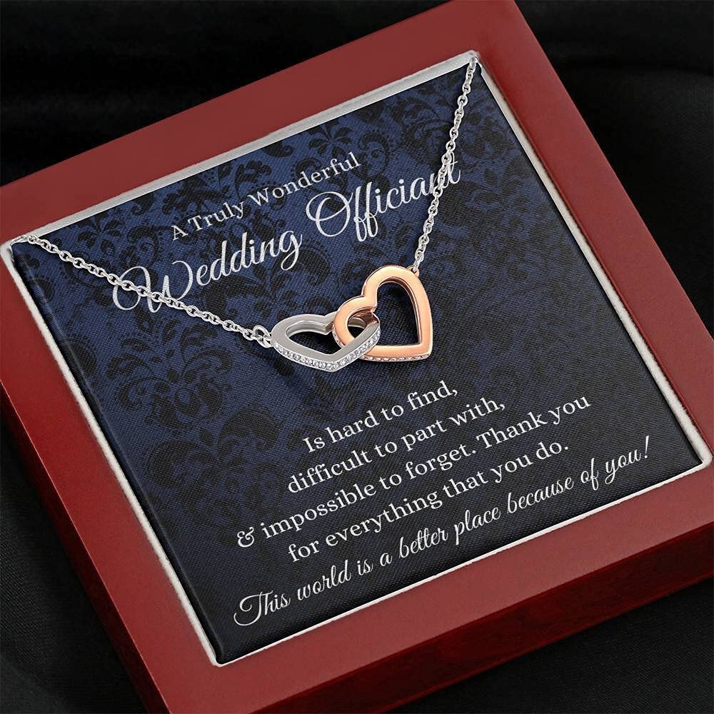 Handmade Personalized Message Card Jewelry - Interlocking Hearts Necklace for Wedding Officiant Gift (White, Gold, Custom Size) | Perfect for Ceremonies, Anniversaries & Special Occasions