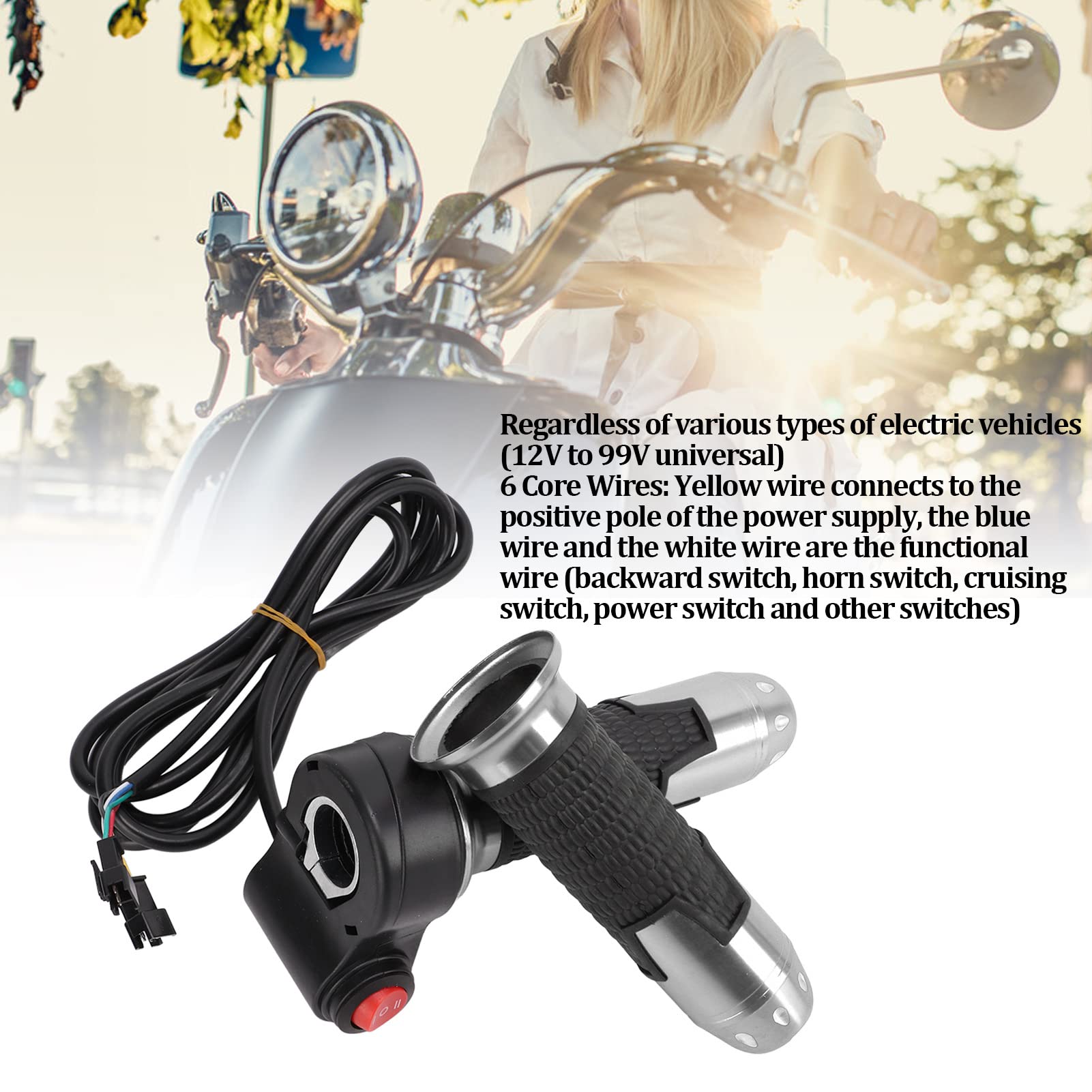 Universal 12V-99V Electric Throttle Grips - 1 Pair Motorcycle Handlebar Grips with 3-Speed Switch, Scooter Accelerator Handle (Ideal for E-Bikes, ATVs, and Electric Scooters)