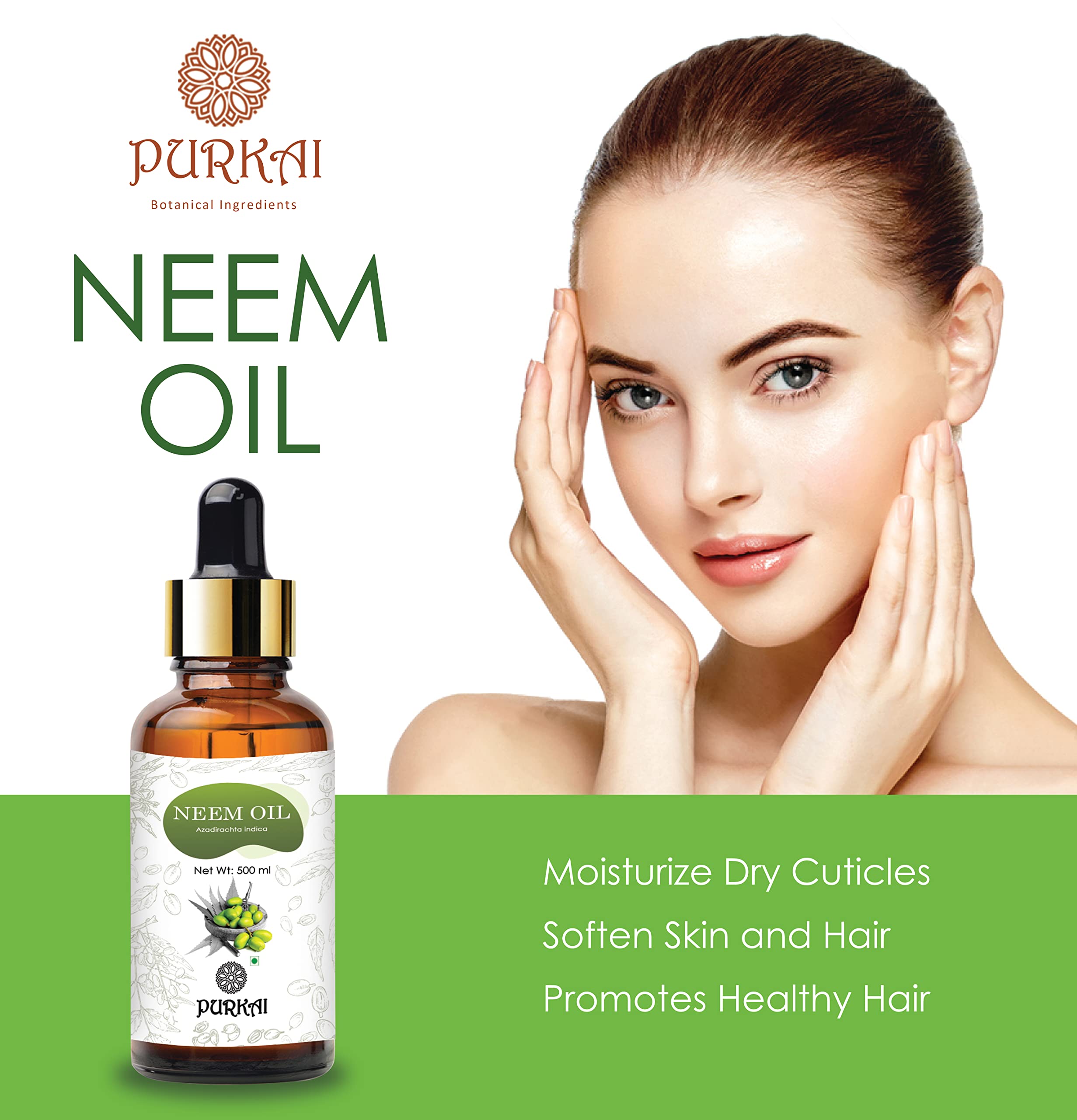 Organic Neem Oil for Skin Care - 500ml Pure & Natural Treatment for Acne, Eczema & Psoriasis - Hydrating & Soothing Face & Body Oil for Daily Skincare Routine