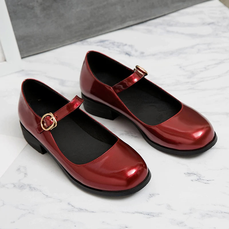 Spring Women's Loafers - Stylish Patent Leather Mary Janes with Elegant Strap | Comfortable Flats for Casual Wear & Dancing | Extended Sizes up to 45 | Perfect for Office, Parties & Everyday Fashion