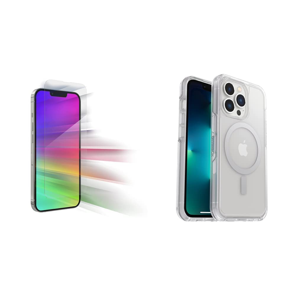 ZAGG InvisibleShield Glass XTR Screen Protector & OtterBox Symmetry Series+ Clear Antimicrobial Case with MagSafe for iPhone 13/13 Pro - Crystal Clear Protection for Work, Travel and Everyday Use