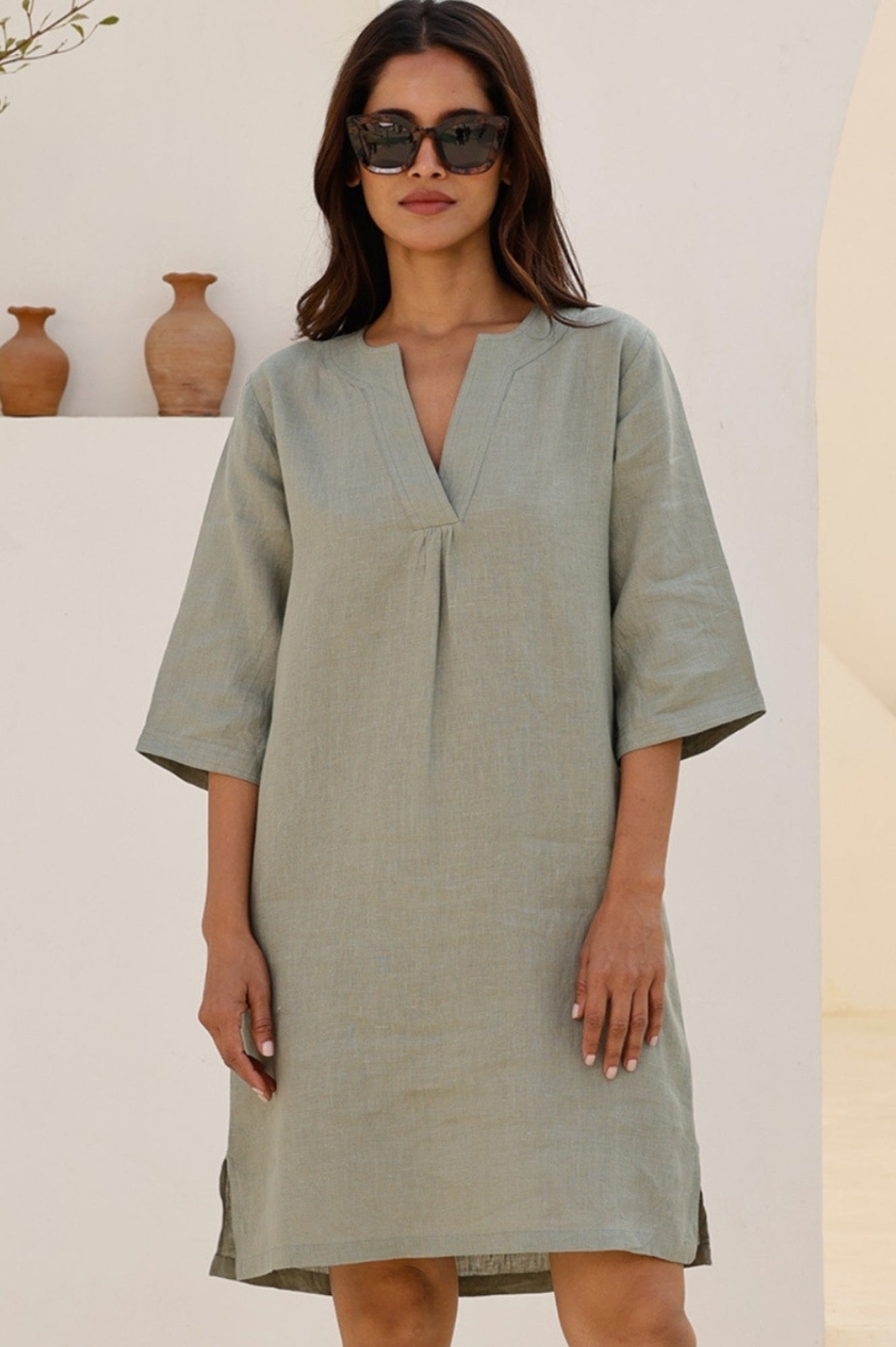 Calvi Linen Dress for Women - Breathable Summer Khaki Dress | Casual Beach Wear, Vacation Outfit & Boho Style Fashion