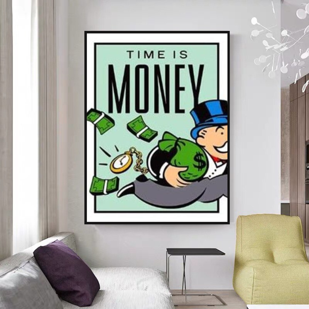 Monopoly Time Is Money Card Game Wall Art Canvas Print - Perfect for Game Room, Office Decor & Board Game Lovers