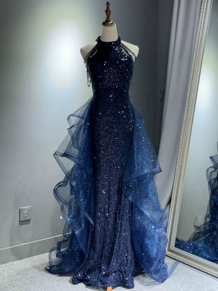 Elegant Black A-Line Tulle Sequin Long Prom Dress for Women - Perfect for Formal Dances, Evening Galas & Special Occasions