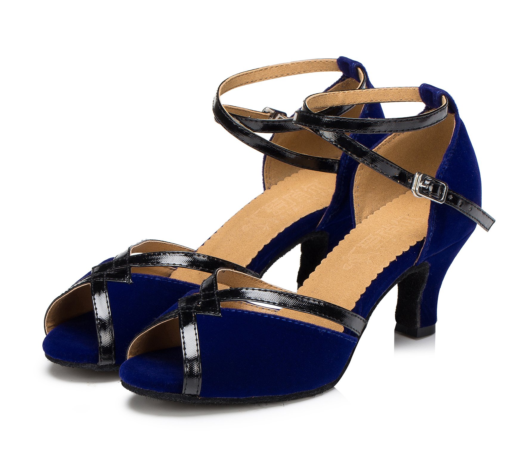 Women's PU Leather Heels Pumps - Modern Latin Tango Dance Shoes with Cross Ankle Strap Buckle (LD066) for Ballroom, Salsa, Wedding & Performance
