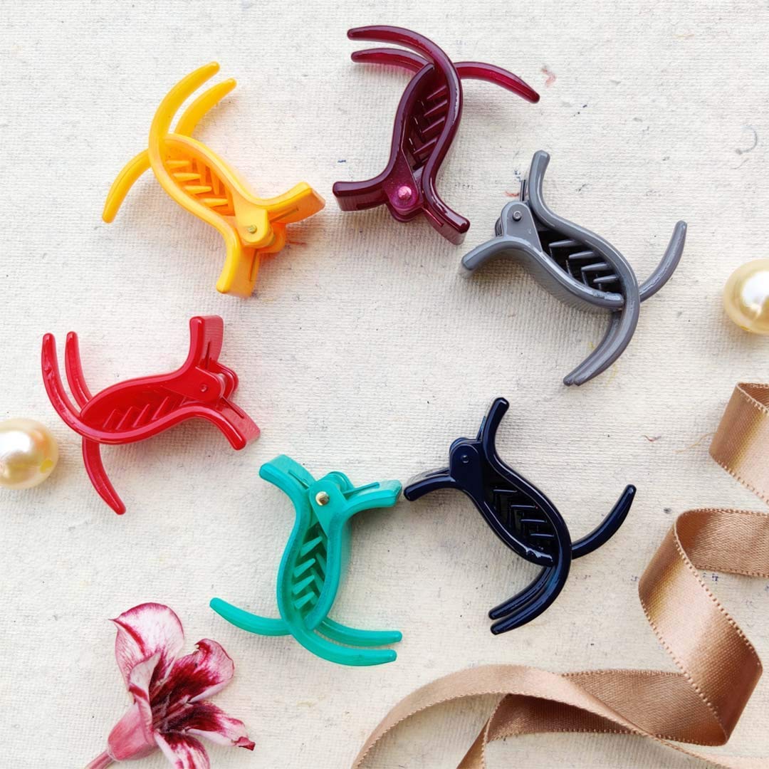 Trendy Plastic Hair Clutch for Women - Medium Size Hair Clip (Pack of 6) - Hair Claw Clips for Ponytails, Buns & Updos - Perfect for Work, Gym & Everyday Styling