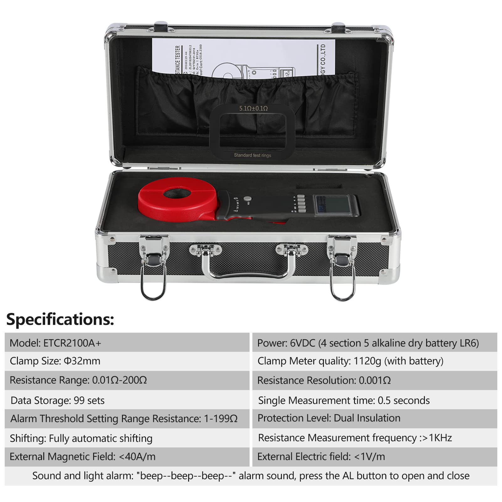ETCR2100A+ Digital Clamp Ground Earth Resistance Tester Meter 0.01Ω-200Ω - Professional Electrical Testing Tool for Industrial Maintenance & Home Safety Inspections