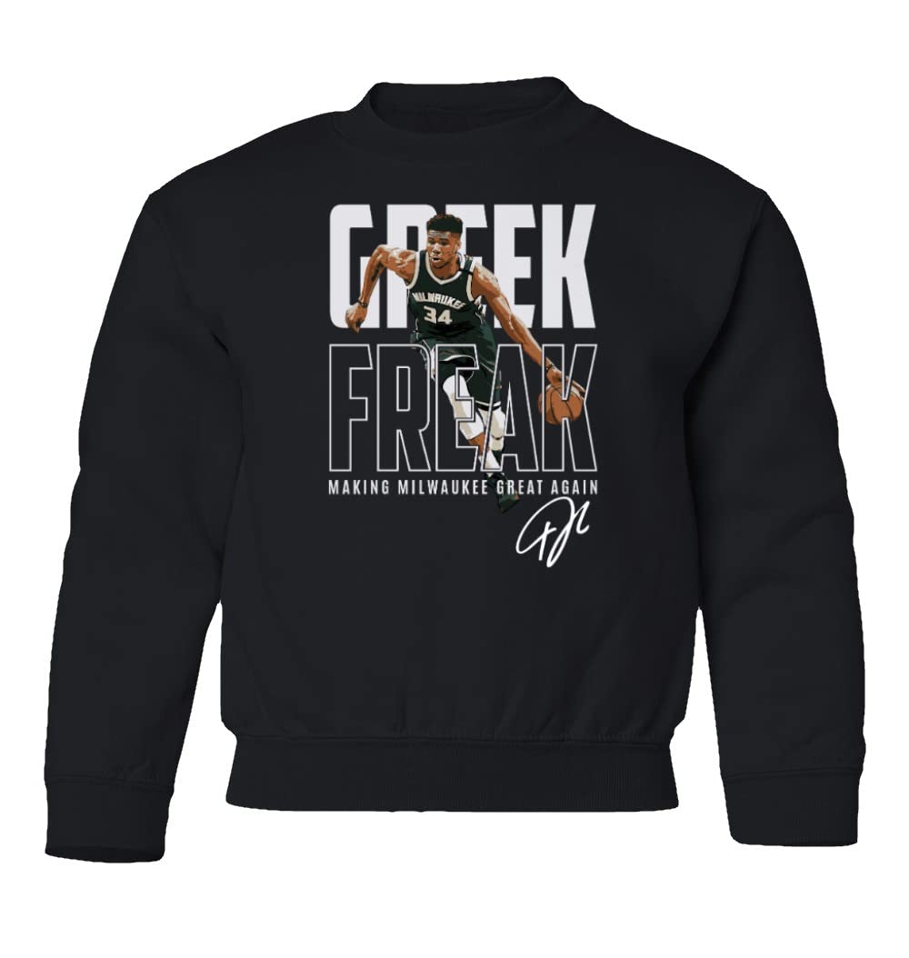 Milwaukee Bucks Giannis Antetokounmpo Youth Basketball Fan Sweatshirt - Black Crewneck Pullover for Kids (Size YS) - Perfect for Game Day, School & Sports Events