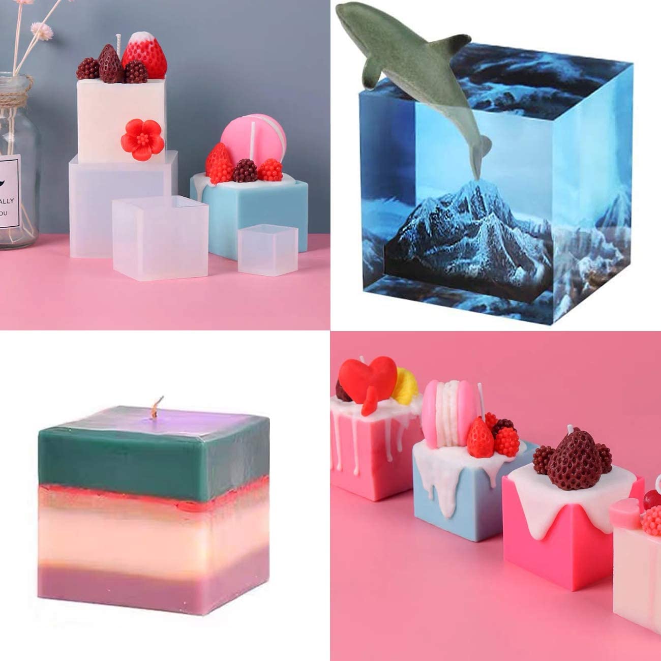 4 Pack Square Resin Molds - 4 Sizes Cube Silicone Casting Molds for DIY Art, Resin, Candle & Soap Making - Perfect for Home Crafts, Jewelry Making & Gift Projects