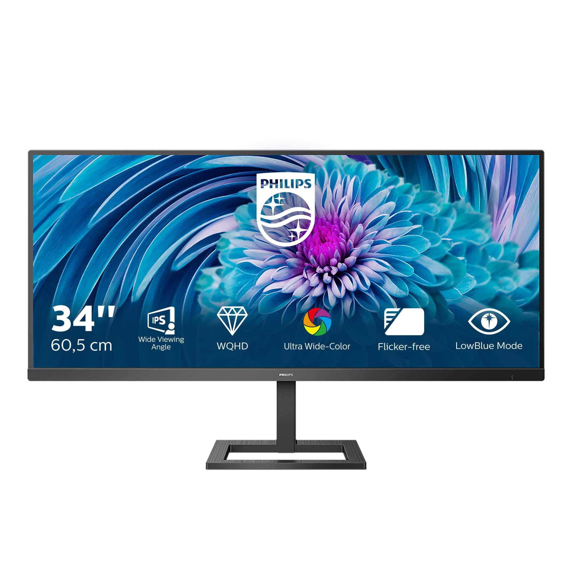 Philips 345E2AE 34-Inch WQHD Gaming Monitor - 75Hz Refresh Rate, 4ms Response Time, AdaptiveSync, 3440x1440 Resolution (HDMI, DisplayPort) - Black | Perfect for Esports, Work & Home Office Setup