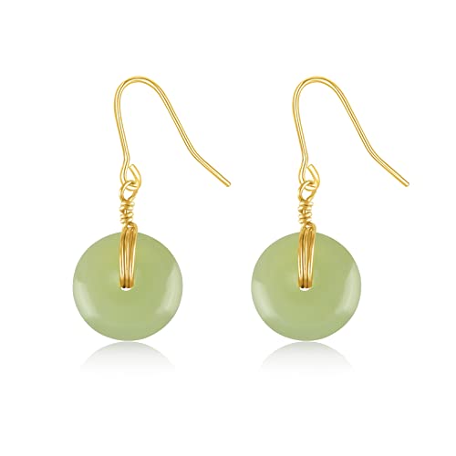DAUMIER 14K Gold Plated Green Jade Dangle Earrings for Women - Lightweight Handmade Drop Earrings, Perfect Gift for Mom, Friends & Jewelry Lovers | Elegant Everyday Wear, Wedding Accessories & Special Occasion Jewelry