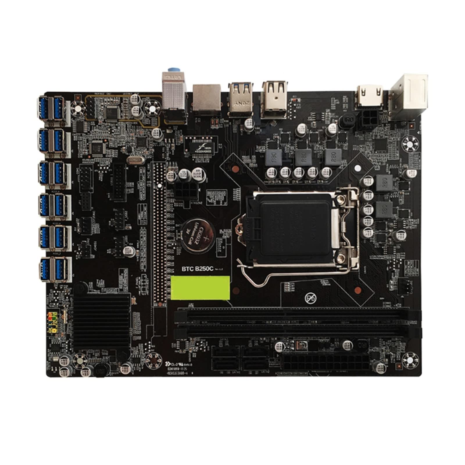 B250C BTC Mining Motherboard - 12 USB 3.0 Ports, PCI-E X1 Slots, LGA 1151 Socket, DDR4 & SATA 3.0 Support - Ideal for Cryptocurrency Mining Rigs and High-Performance Computing
