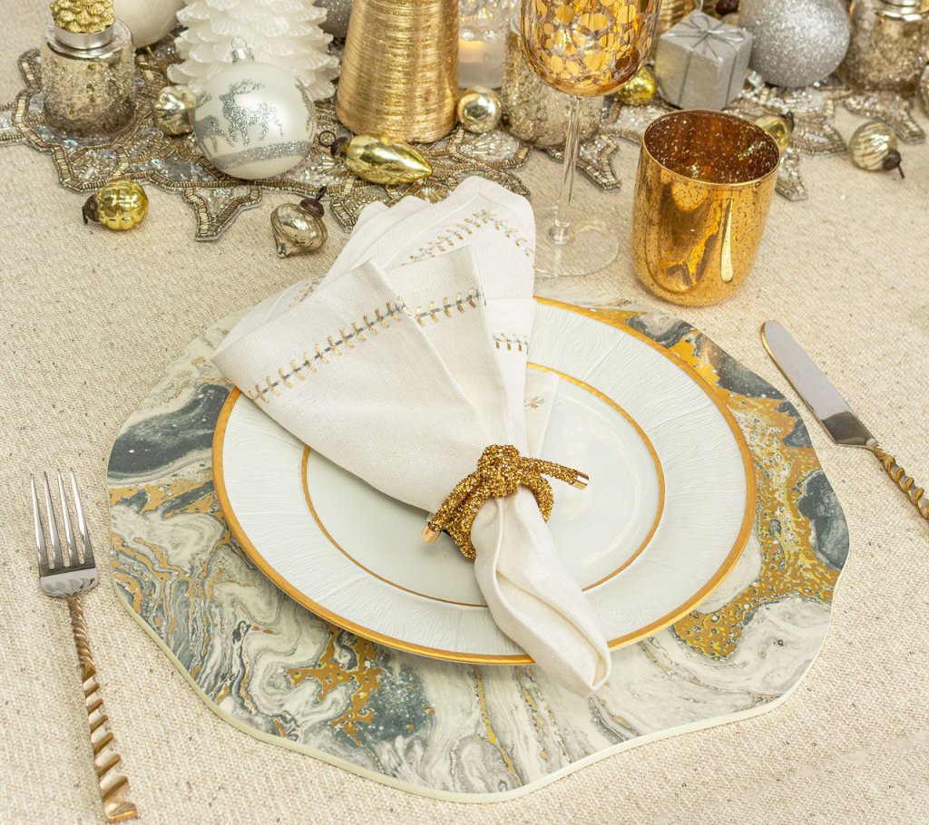 Cosmic Starry Night Placemats Set of 4 - Elegant Ivory, Gold & Silver Table Mats for Dining, Perfect for Dinner Parties, Holiday Decor & Home Styling