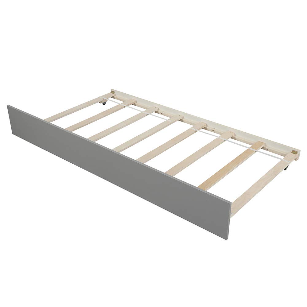 Minimalist Twin Platform Bed Frame with Trundle - Easy Assembly Wooden Bed for Teens & Adults - Space Saving Gray Bedroom Furniture for Small Rooms & Guest Rooms