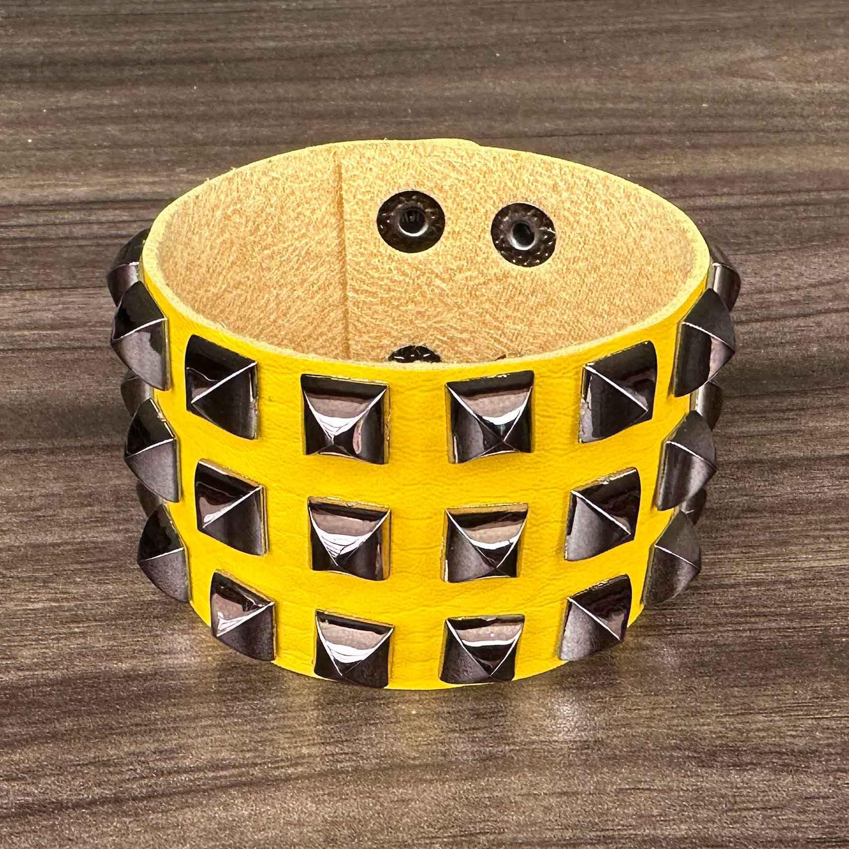 Punk Rock Pyramid Rivet Studded Wristband - Wide PU Leather Arm Cuff Bracelet for Women & Men - Gothic Fashion Accessory for Concerts, Parties & Halloween Costumes