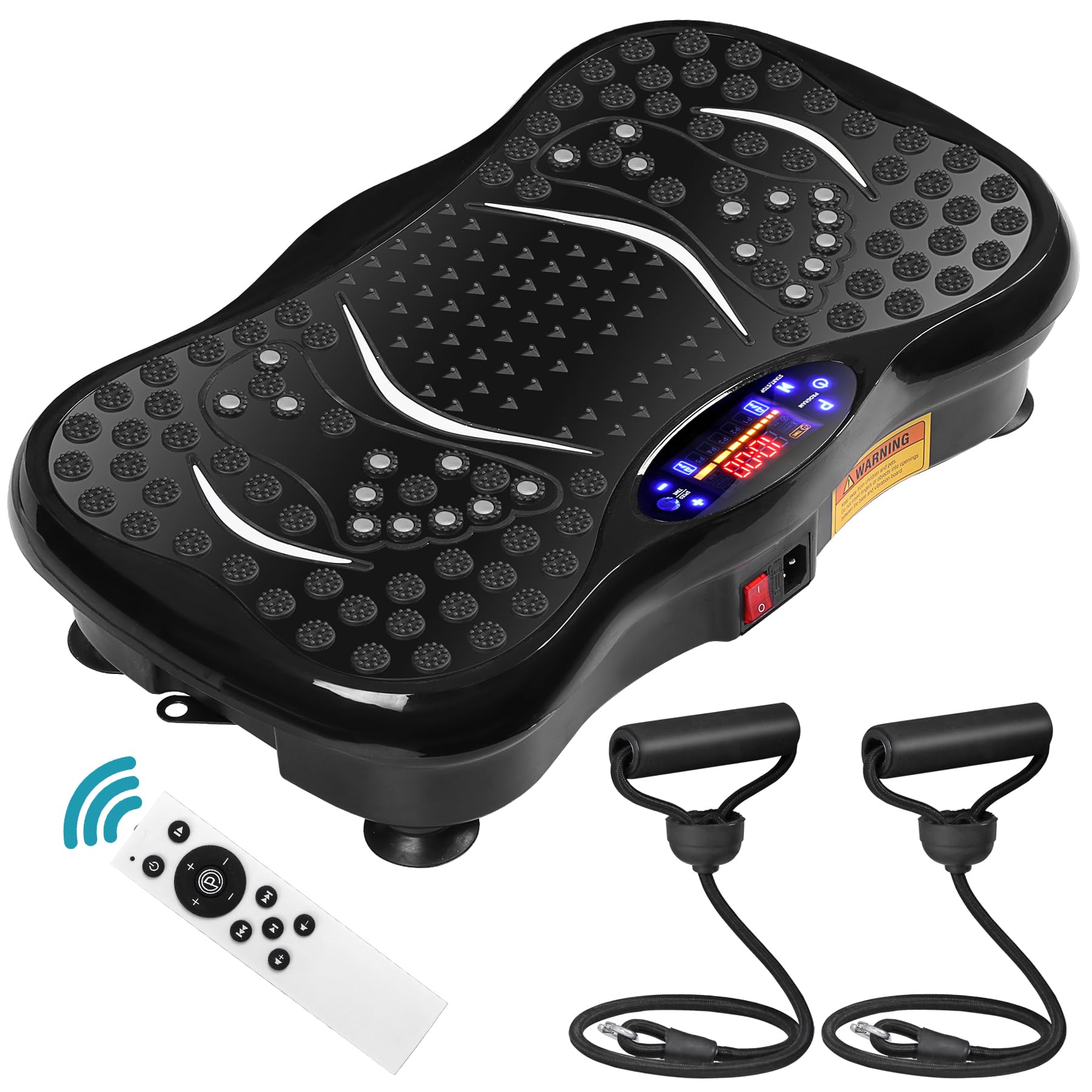 HomGarden Mini Vibration Platform Exercise Machine - Full Body Workout Equipment with Resistance Bands for Home Fitness, Weight Loss & Toning | Perfect for Home Gym, Small Spaces & Low-Impact Training (Black)