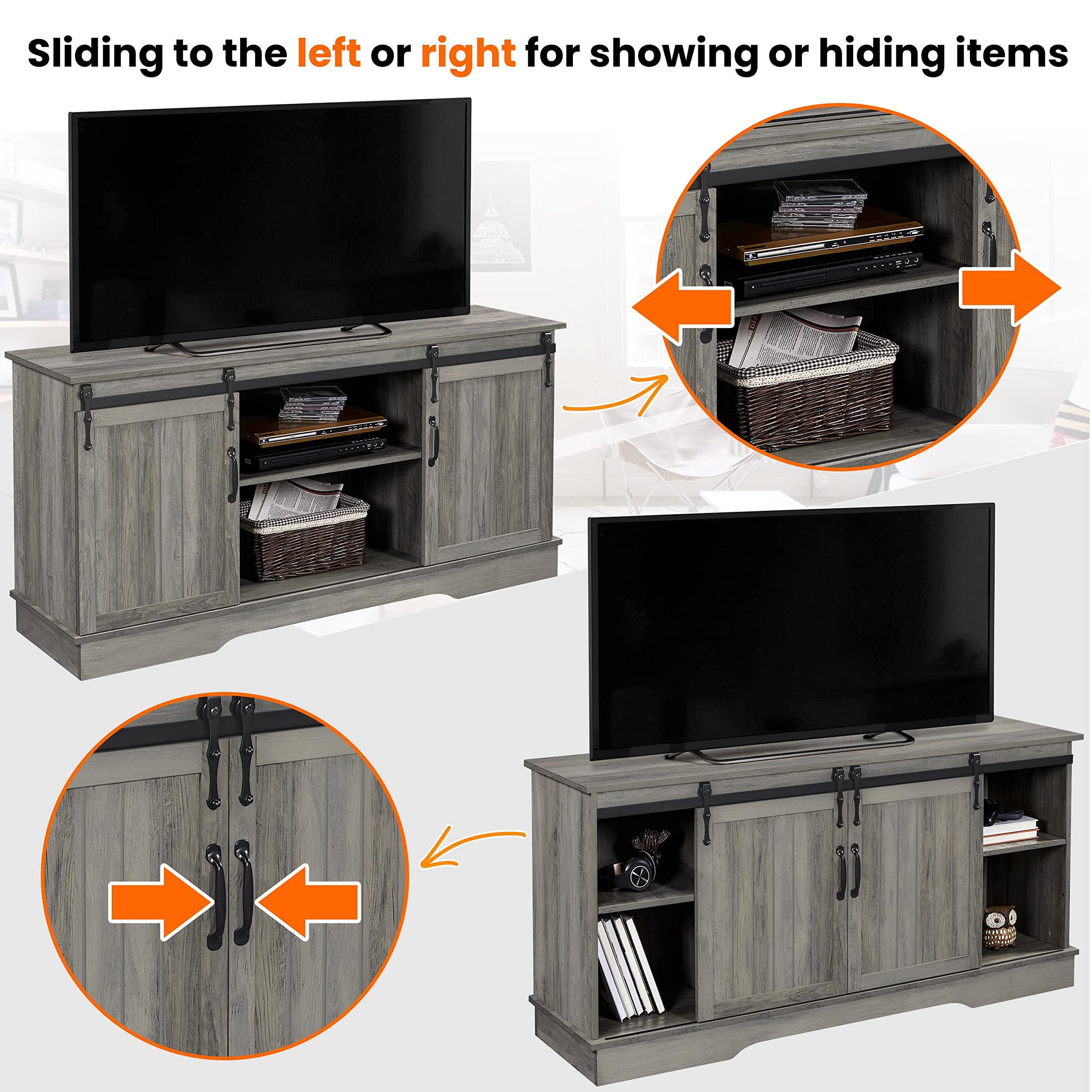 Topeakmart 65 Inch TV Stand with Sliding Barn Doors - Modern Wood Media Console for Living Room, Bedroom & Home Theater - Grey Wash Entertainment Center for TVs up to 65