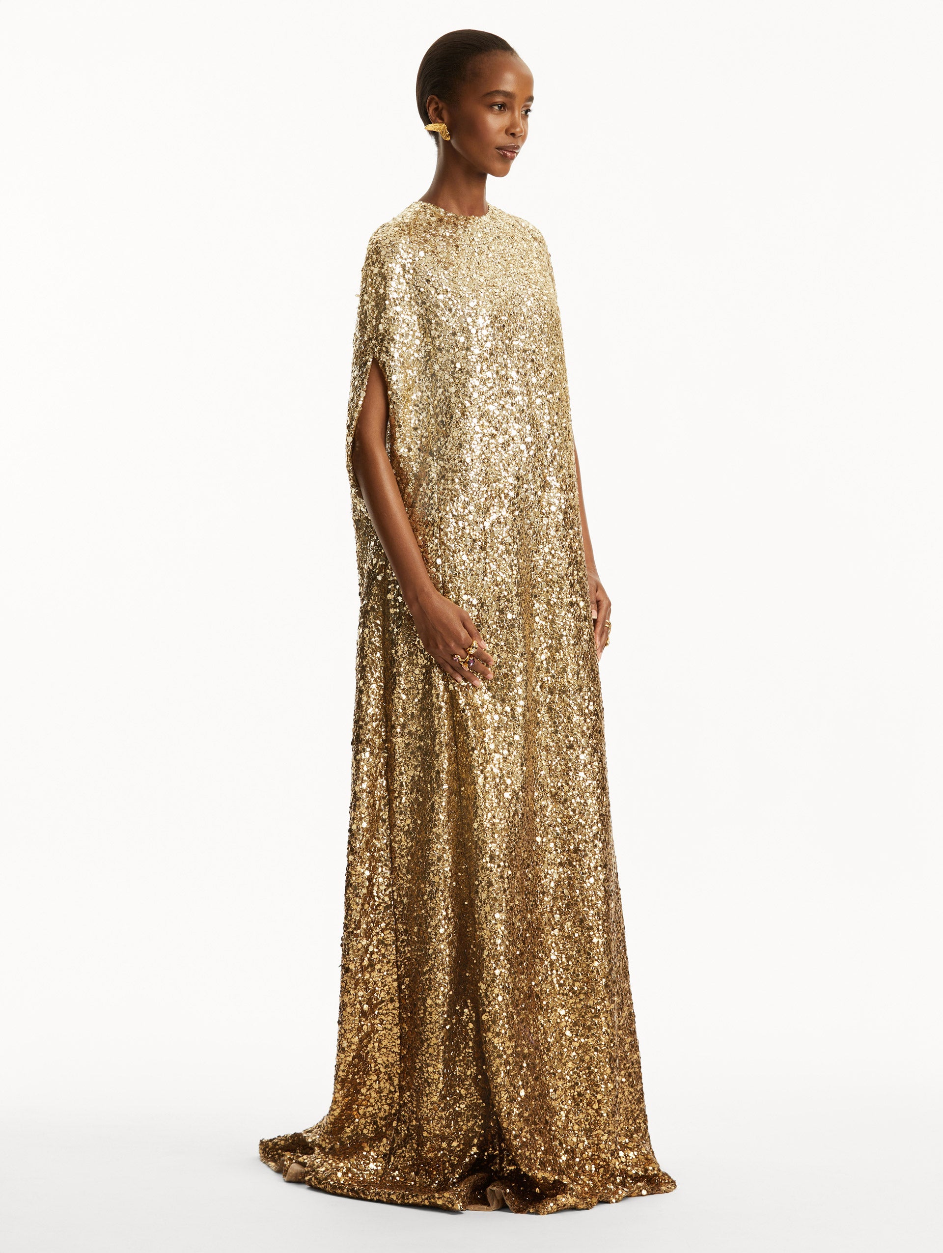 Elegant Metallic Ombré Sequin Embroidered Caftan Dress for Women - Perfect for Beach Parties, Evening Events & Special Occasions