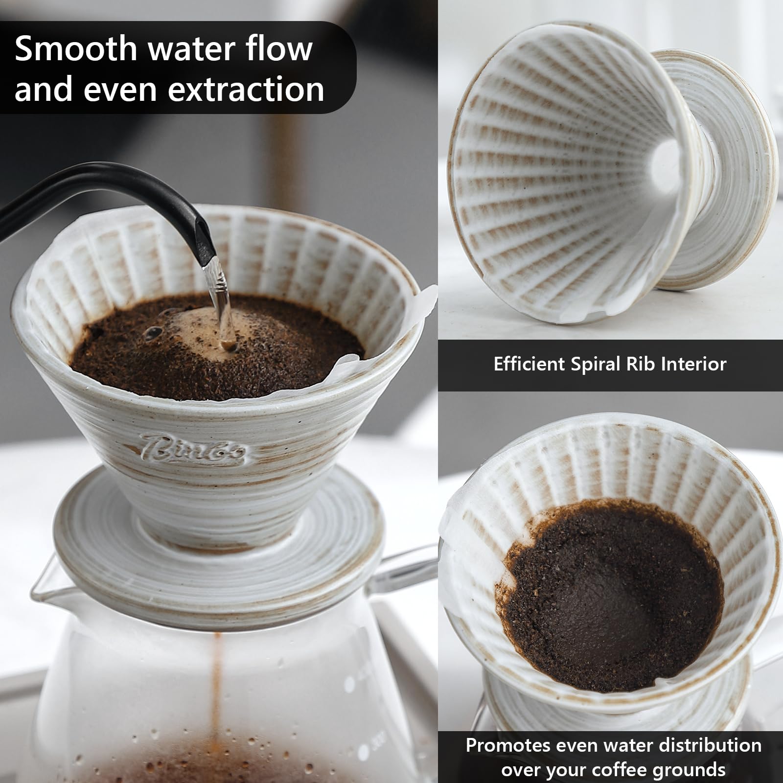 Bincoo Ceramic V60 Pour Over Coffee Dripper Size 01 - Manual Brew Cone for 1-2 Cups, Perfect for Home Baristas & Coffee Lovers (Pink) | Ideal for Morning Brews, Office Use & Thoughtful Gifts