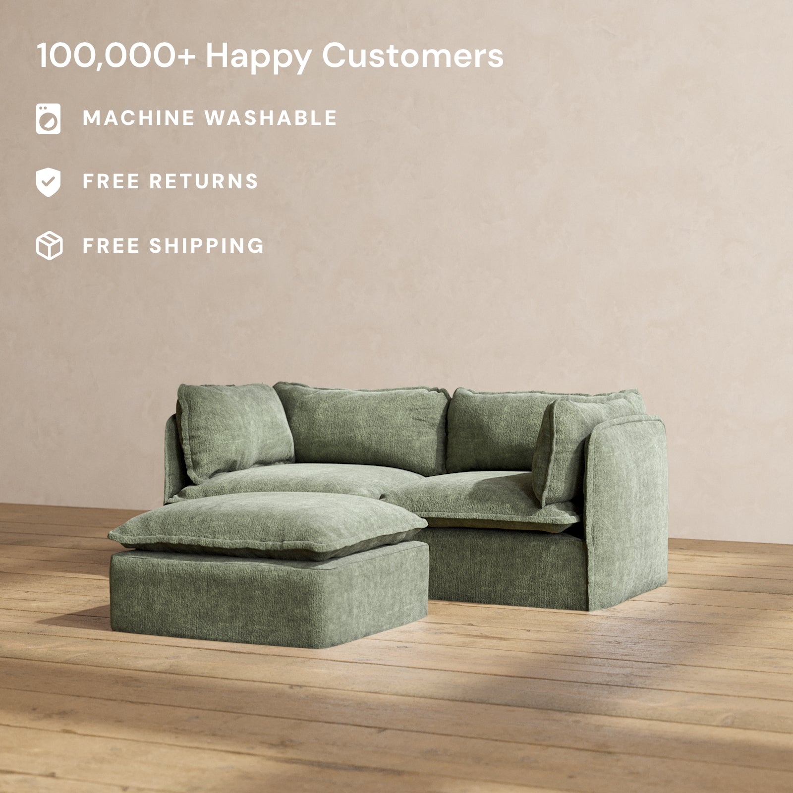 Premium Modular Performance 2-Seater Sofa with Ottoman in Willow Fabric - Luxury Blend for Living Room, Lounge & Home Theater Comfort