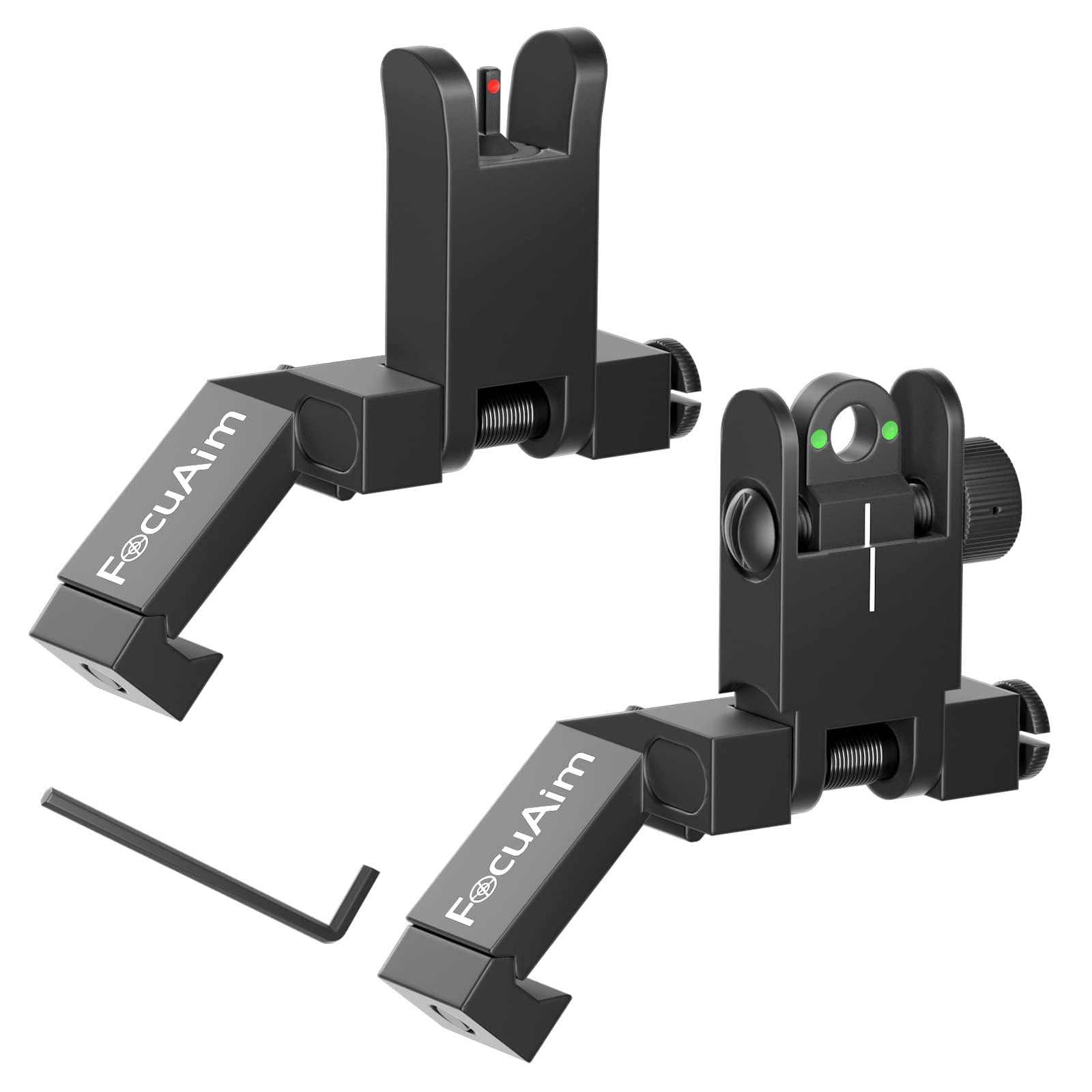 45 Degree Offset Iron Sights with Green/Red Fiber Optics - Flip Up Front & Rear Backup Sights for Picatinny Rail - Perfect for AR-15, Hunting & Tactical Shooting