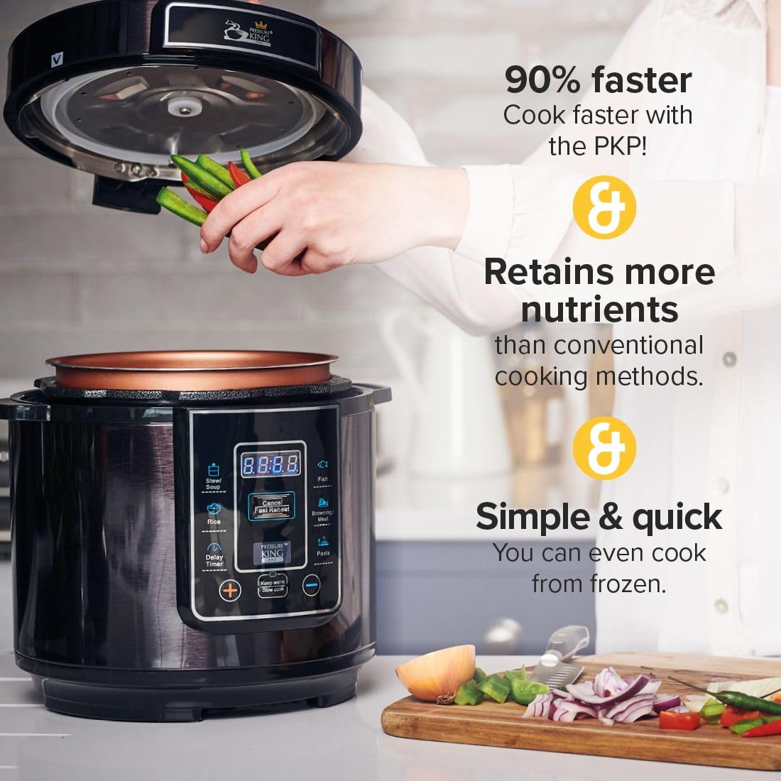 Drew & Cole Pressure King Pro 3L Electric Pressure Cooker - 700W Chrome 8-in-1 Multi Cooker with Digital Display & Non-Stick Pot - Rice Cooker, Slow Cooker, Soup Maker - Perfect for Meal Prep, Family Dinners & Quick Cooking