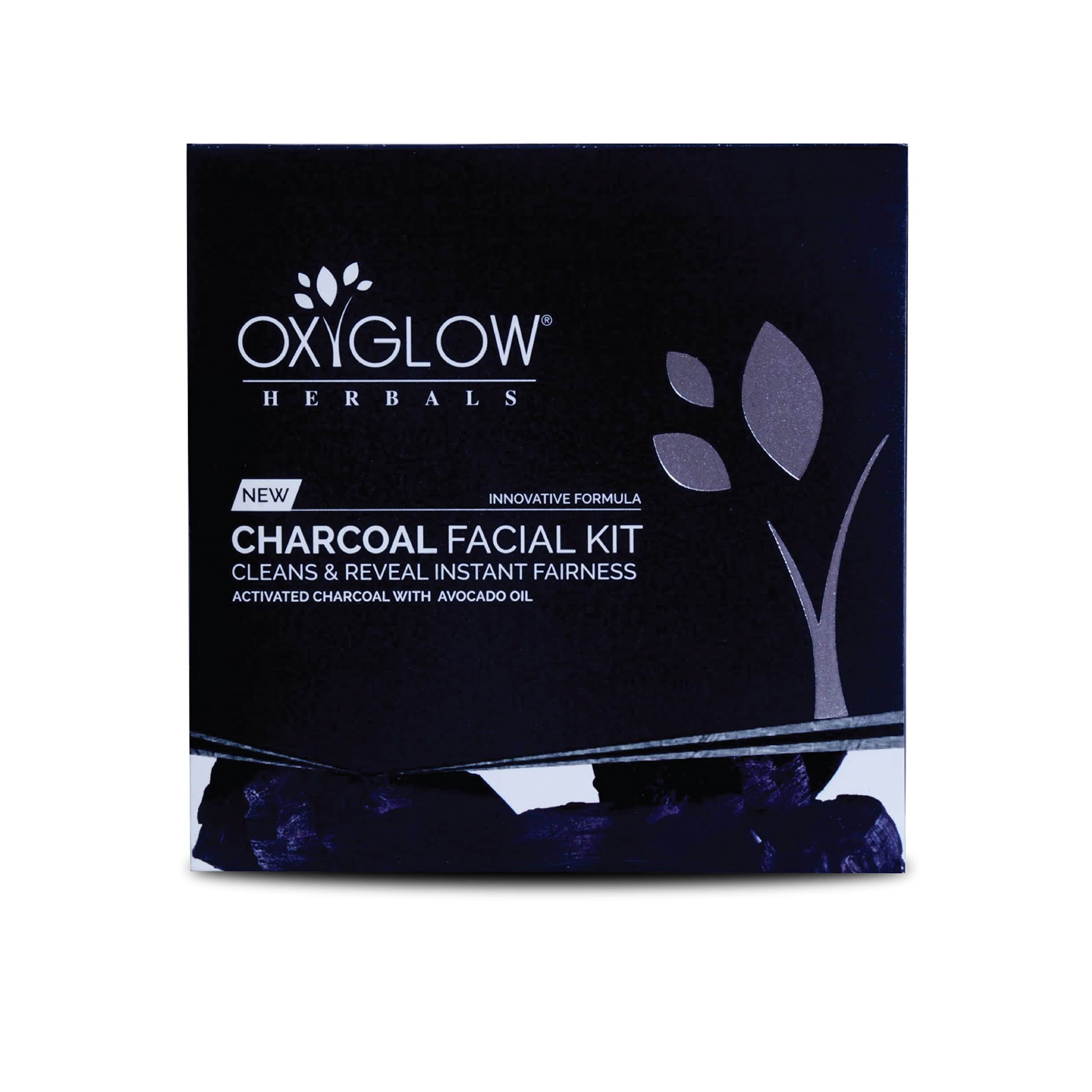 OxyGlow Herbals Charcoal Facial Kit - Deep Cleansing, Brightening & Oil Control with Activated Charcoal | Refines Skin Texture & Removes Blackheads | 63g | Perfect for Acne-Prone & Oily Skin Care Routine