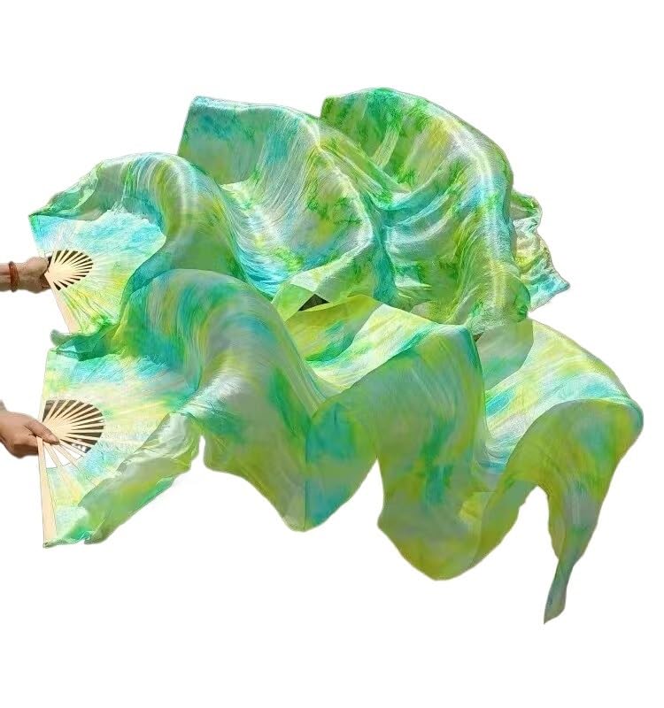 Premium Silk Belly Dance Veil Fans for Women - 1.8m/5.91ft Long Tie-Dyed Bamboo Fans - Authentic Silk Performance Accessories for Professional Dancers & Beginners - Perfect for Stage Shows, Practice & Costume Enhancer