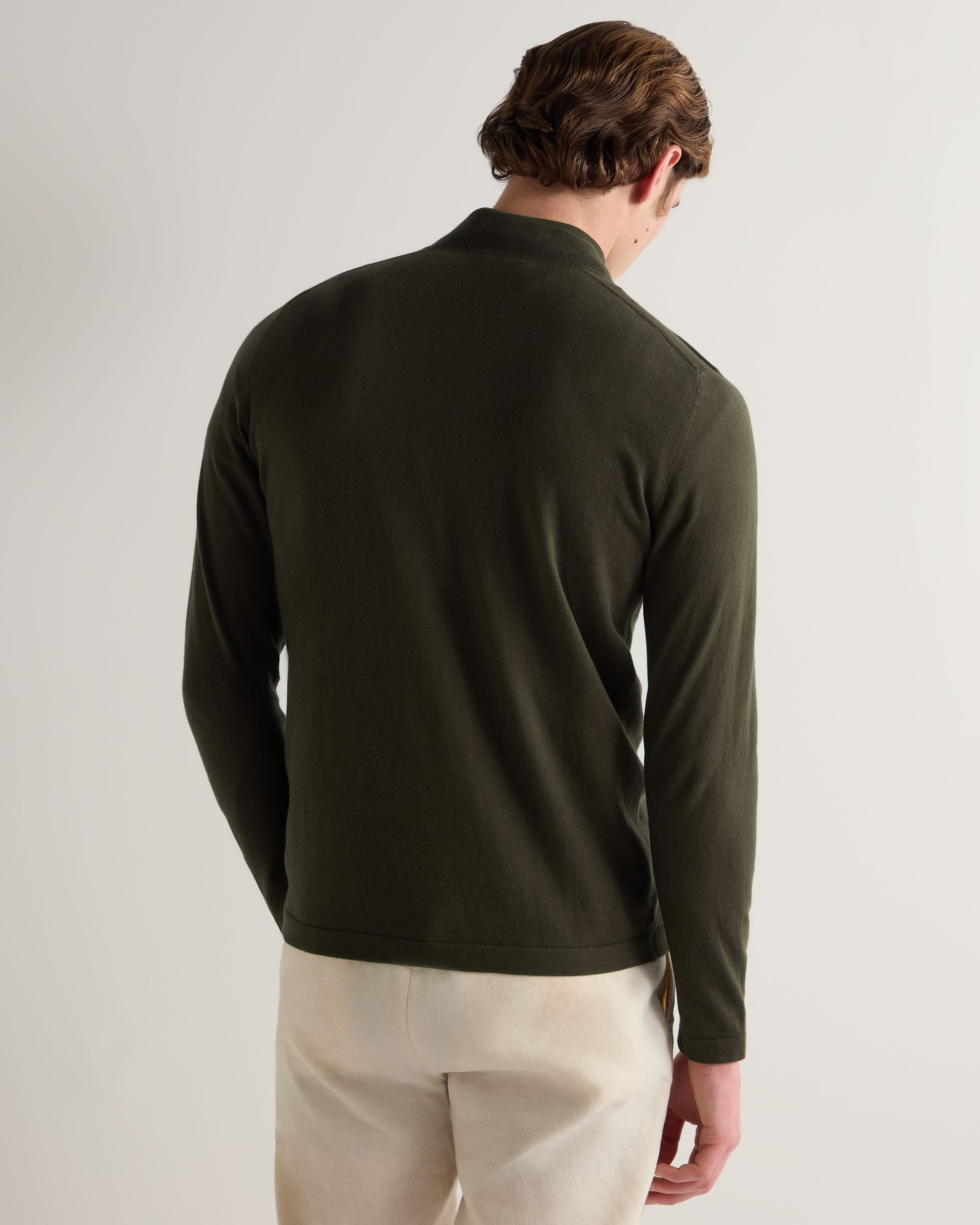Men's Salcombe Half Zip Cotton Cashmere Sweater - Arabica Khaki Green | Warm & Stylish Pullover for Casual Outings & Outdoor Activities