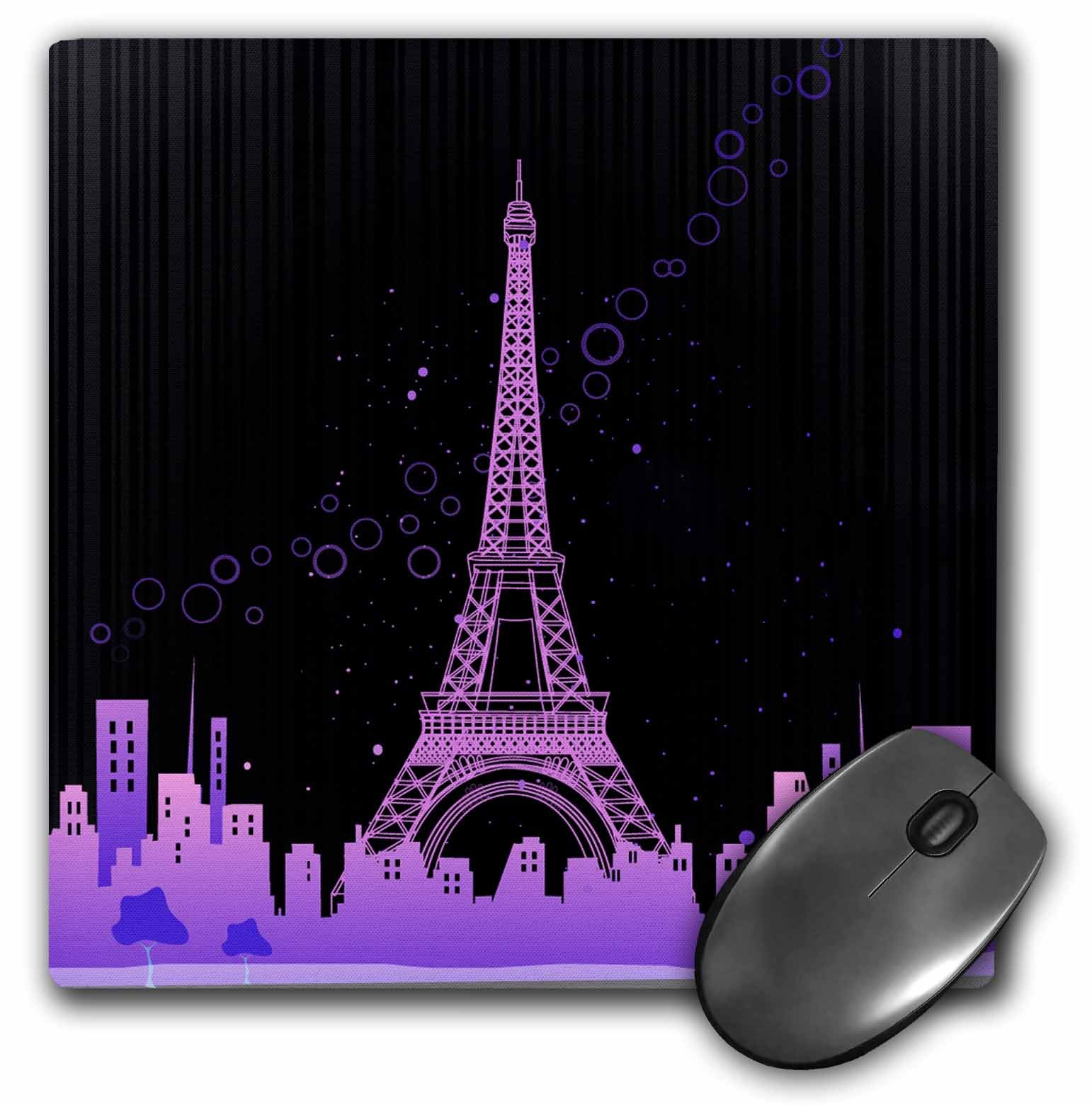 3D Rose 8x8 Inch Mouse Pad - Pink Eiffel Tower with City Skyline & Bubbles Design | Non-Slip Rubber Base | Perfect for Office, Gaming & Home Computer Use