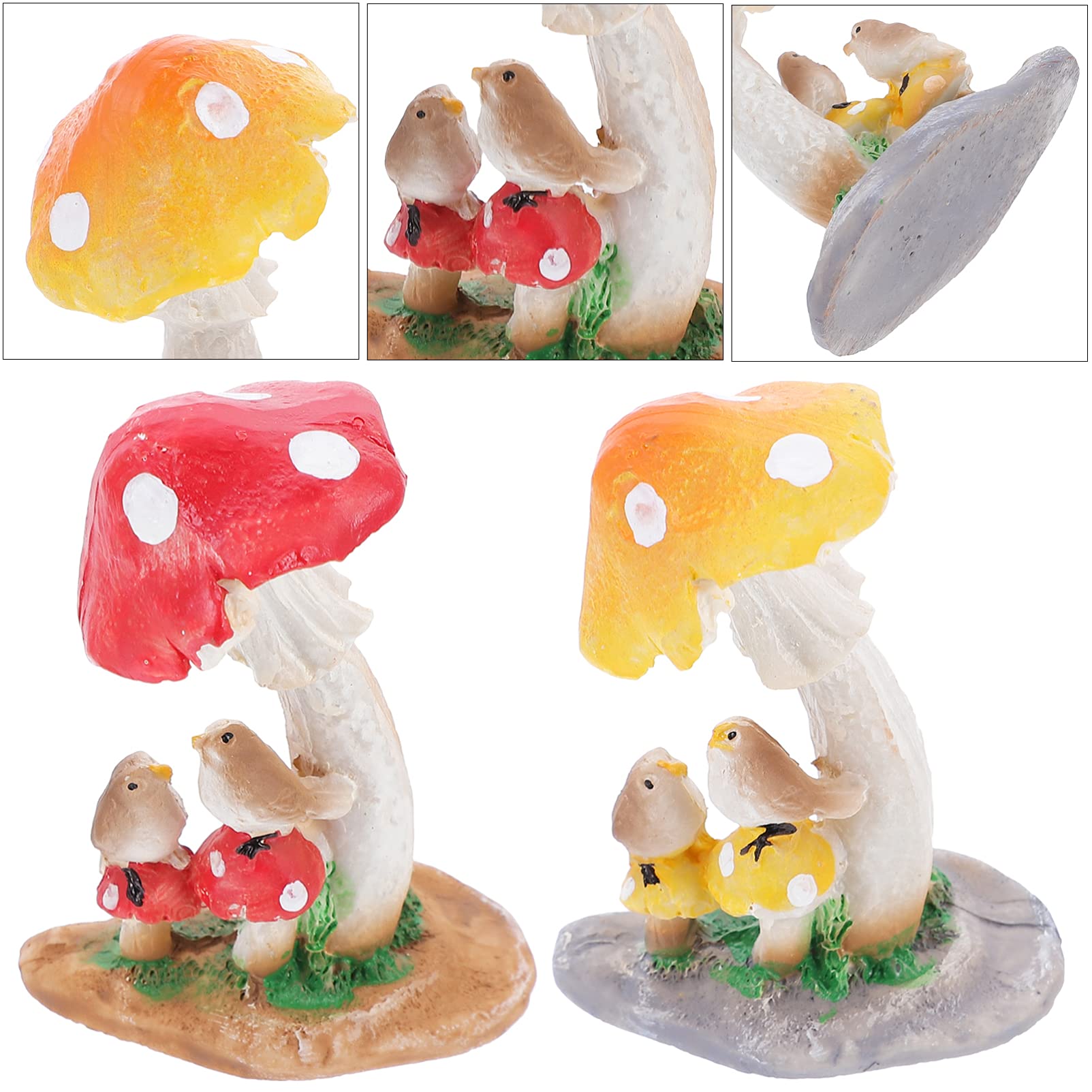2pcs Mushroom Ornament Resin Craft Figurines - Cute Home Decor, Garden Fairy Decor, Shelf Display, DIY Terrarium Accents for Indoor Outdoor Decoration