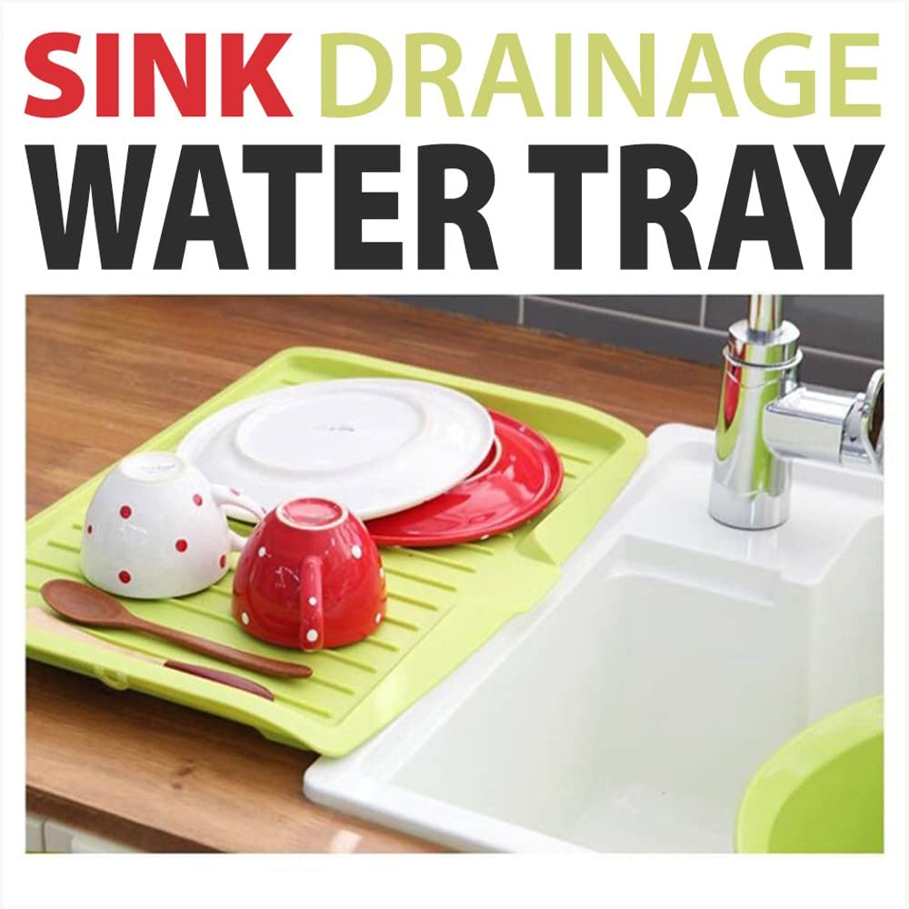 Leeonz Large Plastic Dish Drainer - Green Sink Drying Rack for Kitchen Organization & Space Saving