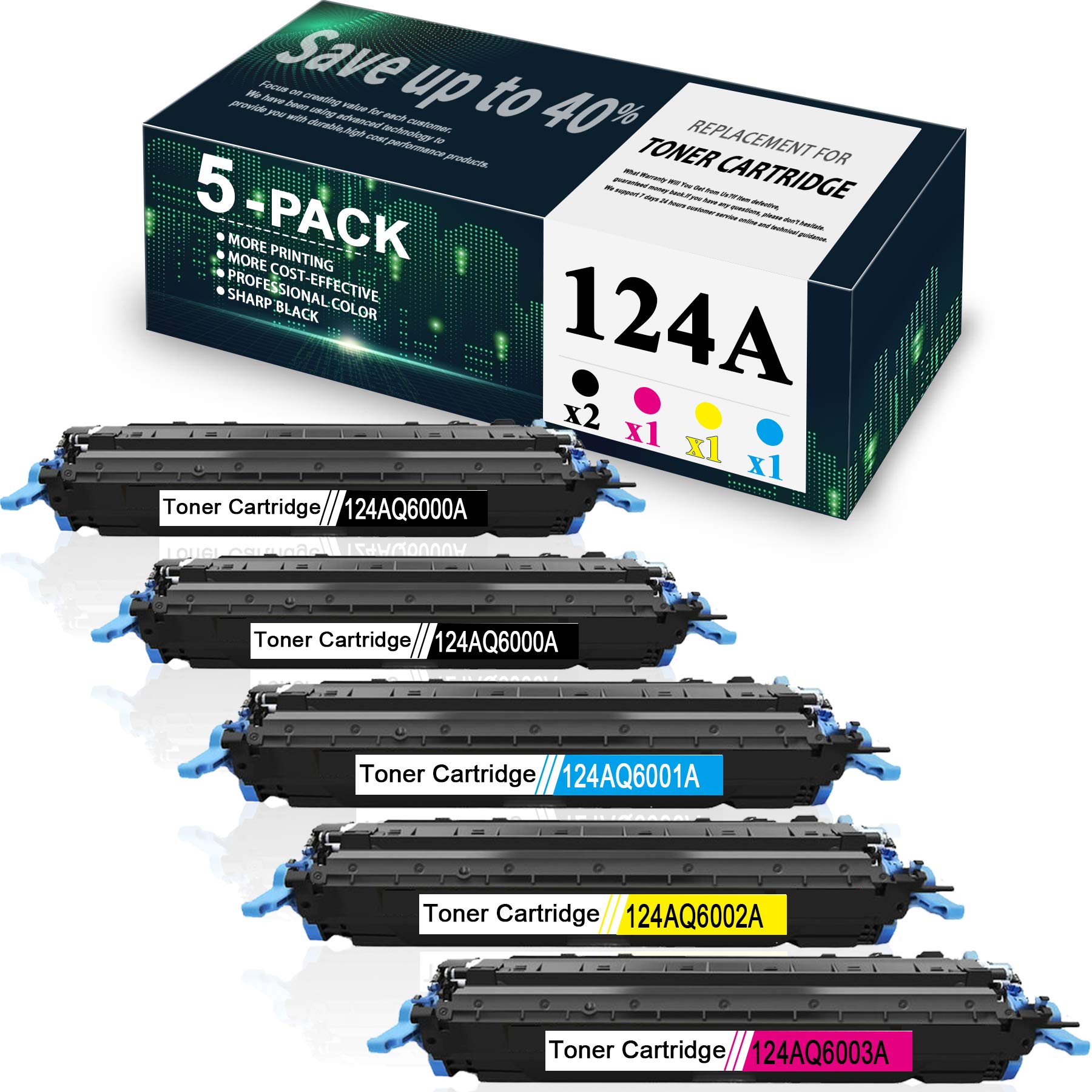 5-Pack HP Q6000A Toner Cartridge Replacement for 2605n Printer - Home & Office Use