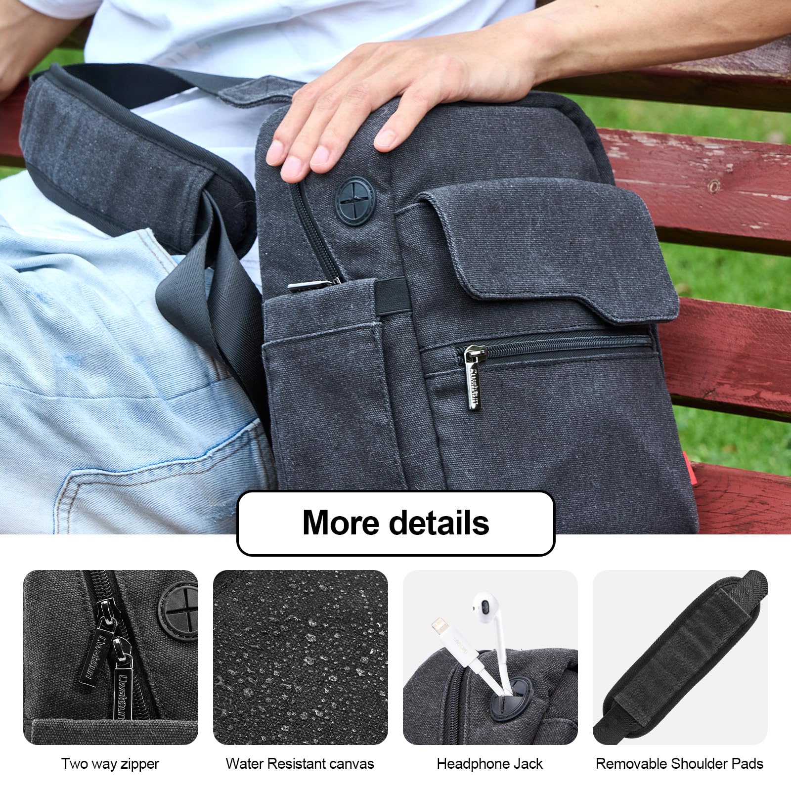 Waterproof Canvas DSLR Camera Shoulder Bag for Nikon Sony - Lightweight Sling Bag for Photographers, Travel & Outdoor Shooting (Large, Black)