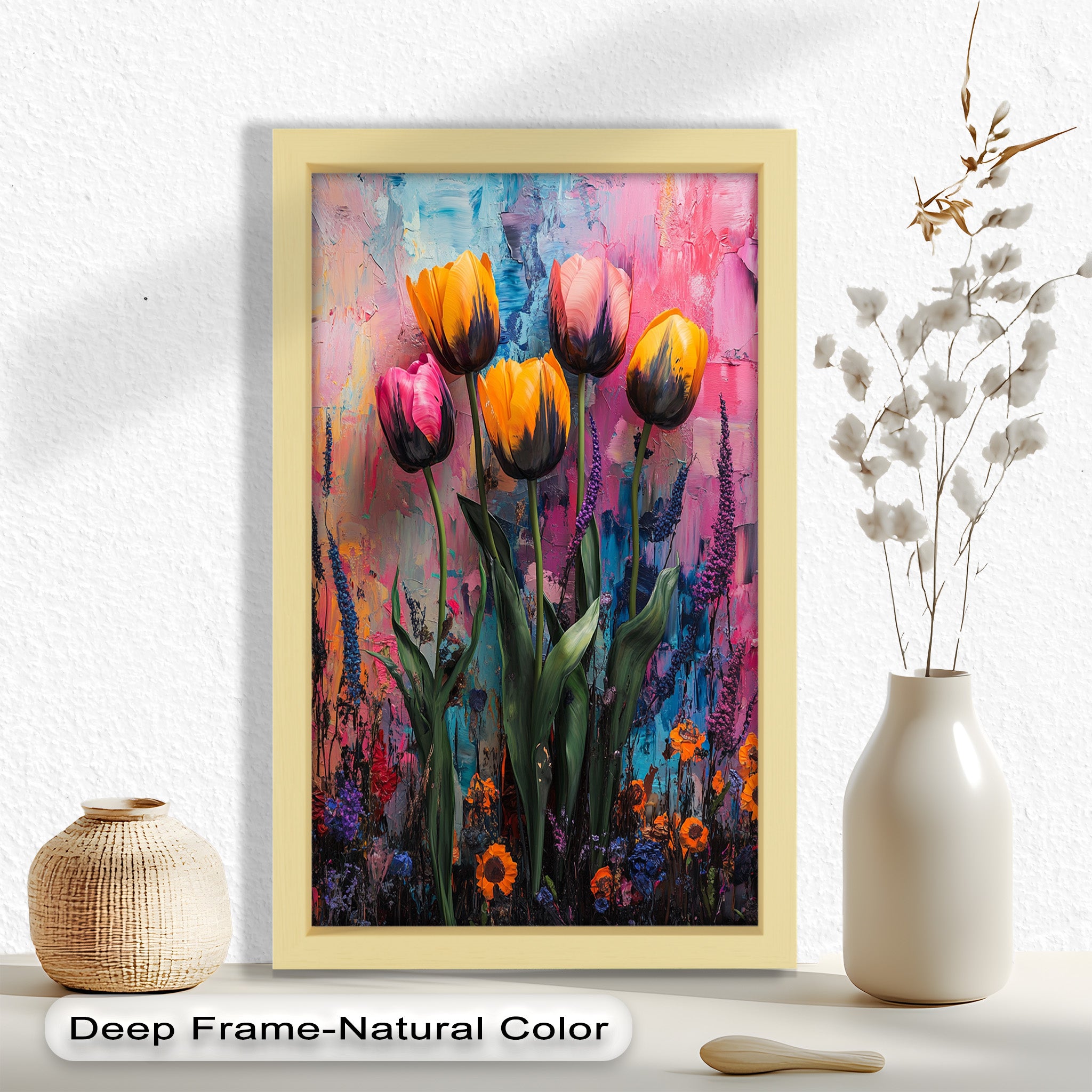 Vibrant Tulip Garden Oil Painting - Handmade Floral Artwork for Home Decor, Living Room, Bedroom & Office Wall Art