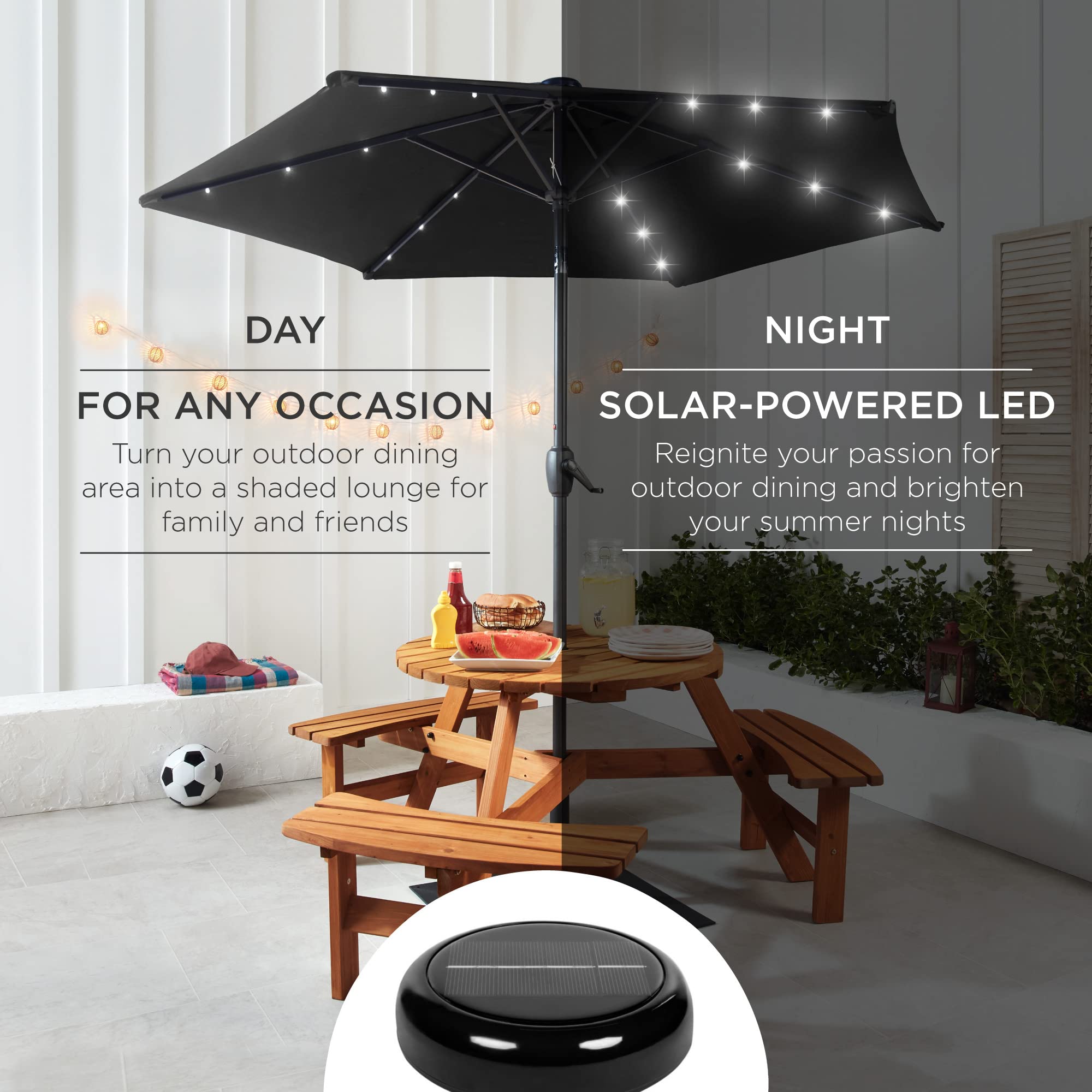 Best Choice Products 7.5ft Outdoor Solar Powered LED Patio Umbrella with Tilt & Crank - Perfect for Poolside, Deck, Garden, and Backyard Relaxation - Black