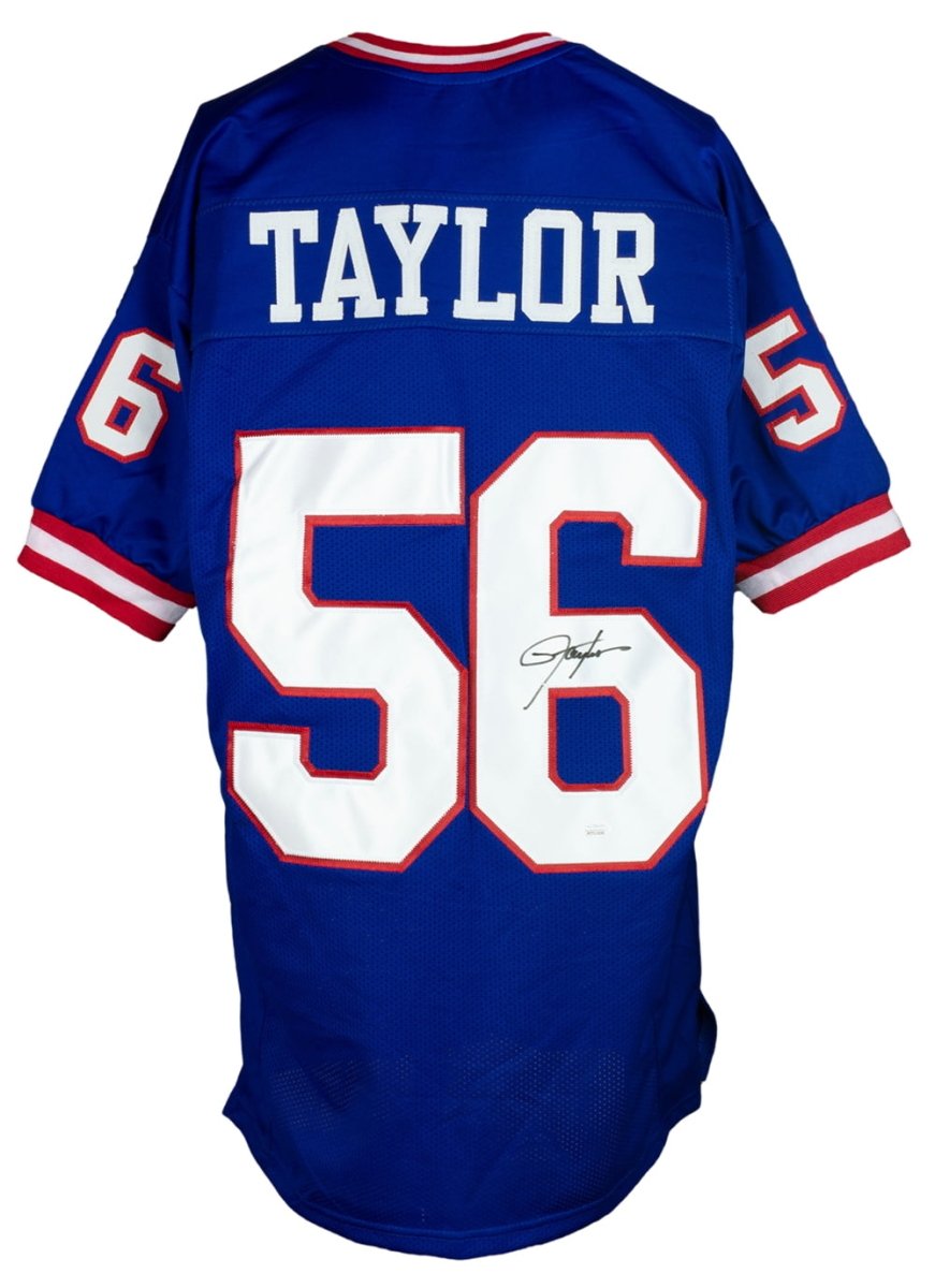 Authentic Lawrence Taylor New York Giants Signed Blue Football Jersey with JSA ITP COA - Perfect for NFL Memorabilia Collectors and Sports Fans Display