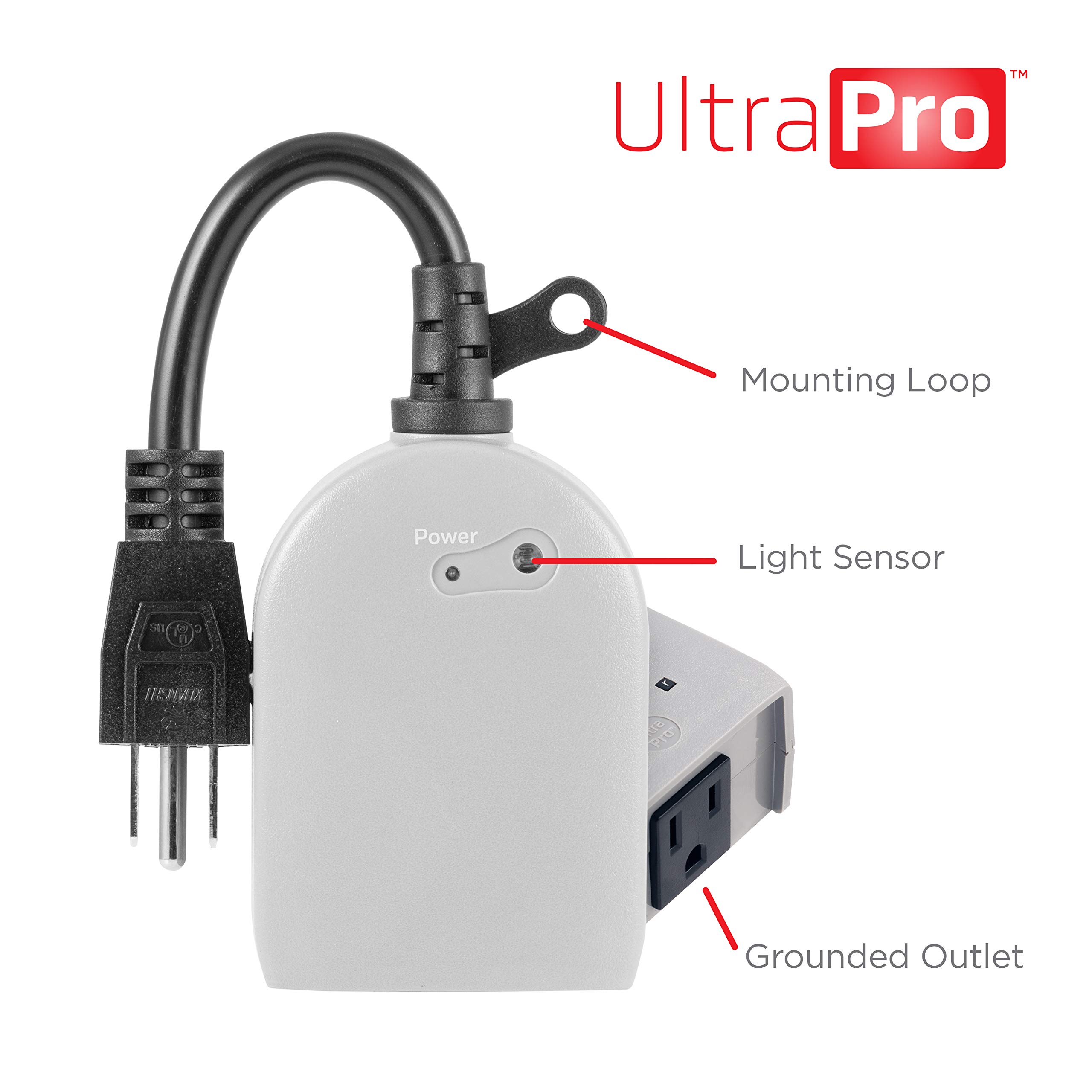 UltraPro Outdoor Outlet Timer with Dusk-to-Dawn Sensor - Weather-Resistant Single Outlet Light Timer for Seasonal & Landscape Lighting - Simple Automation Solution (1 Pack, Gray) - Perfect for Patio, Garden & Holiday Decorations