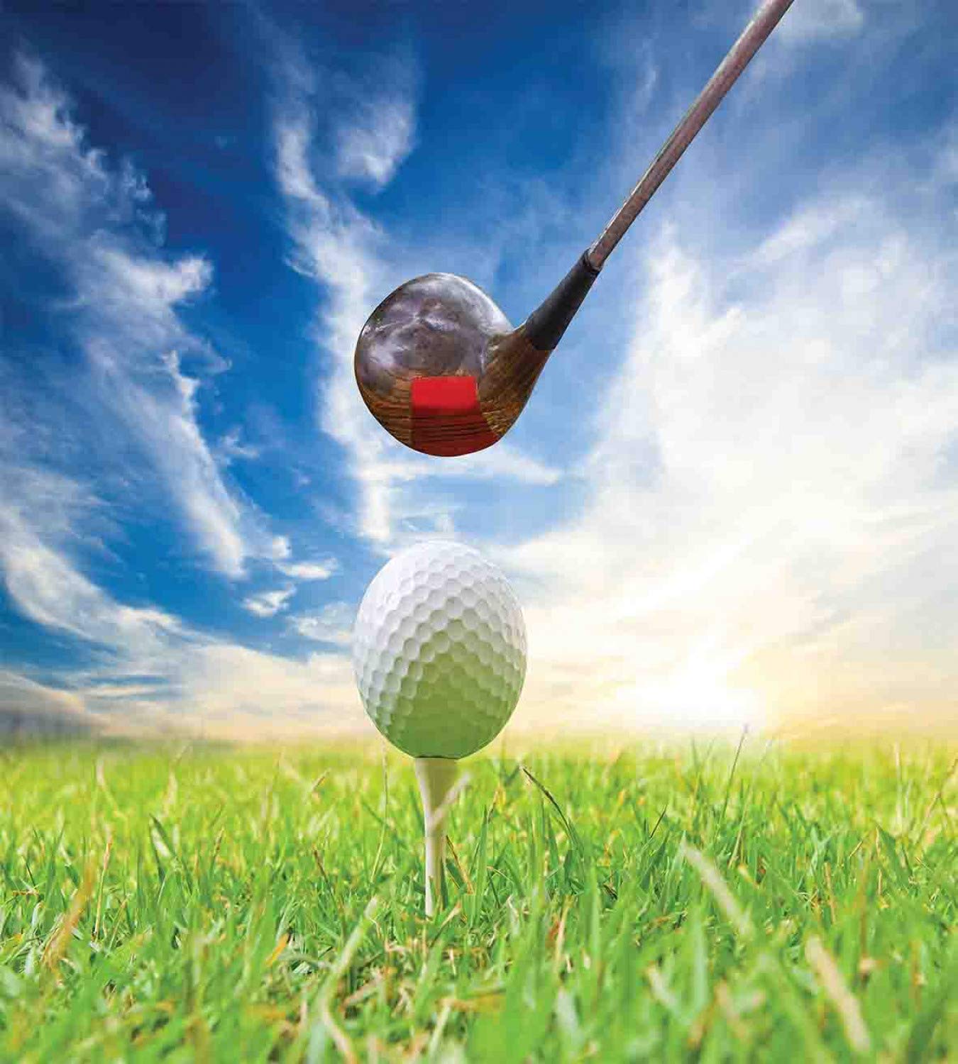 Ambesonne Golf Club Themed Duvet Cover Set - King Size 3 Piece Bedding with 2 Pillow Shams, Macro Photography Print of Golf Ball on Tee in Blue & Green | Perfect for Golf Enthusiasts Bedroom Decor, Sports Themed Guest Room, or Man Cave