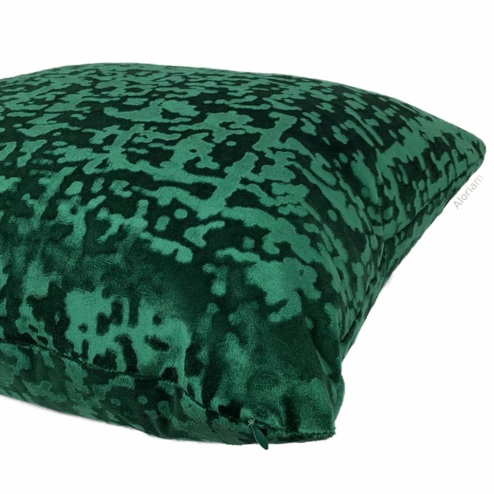 Kael II Emerald Green Abstract Distressed Velvet Pillow Cover - Luxurious Home Decor for Sofa, Bed & Living Room