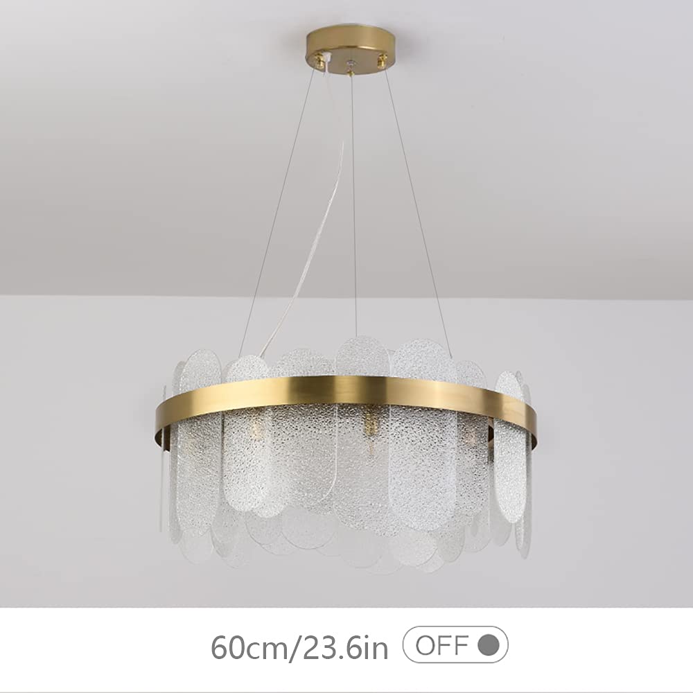 Modern Round Chandelier - 12-Light Contemporary Luxury Glass Pendant Ceiling Light Fixture 31.5 Inch Gold - Elegant Lighting for Living Room, Bedroom, Dining Room & Kitchen Island | Perfect for Home Decor, Dinner Parties & Romantic Ambiance