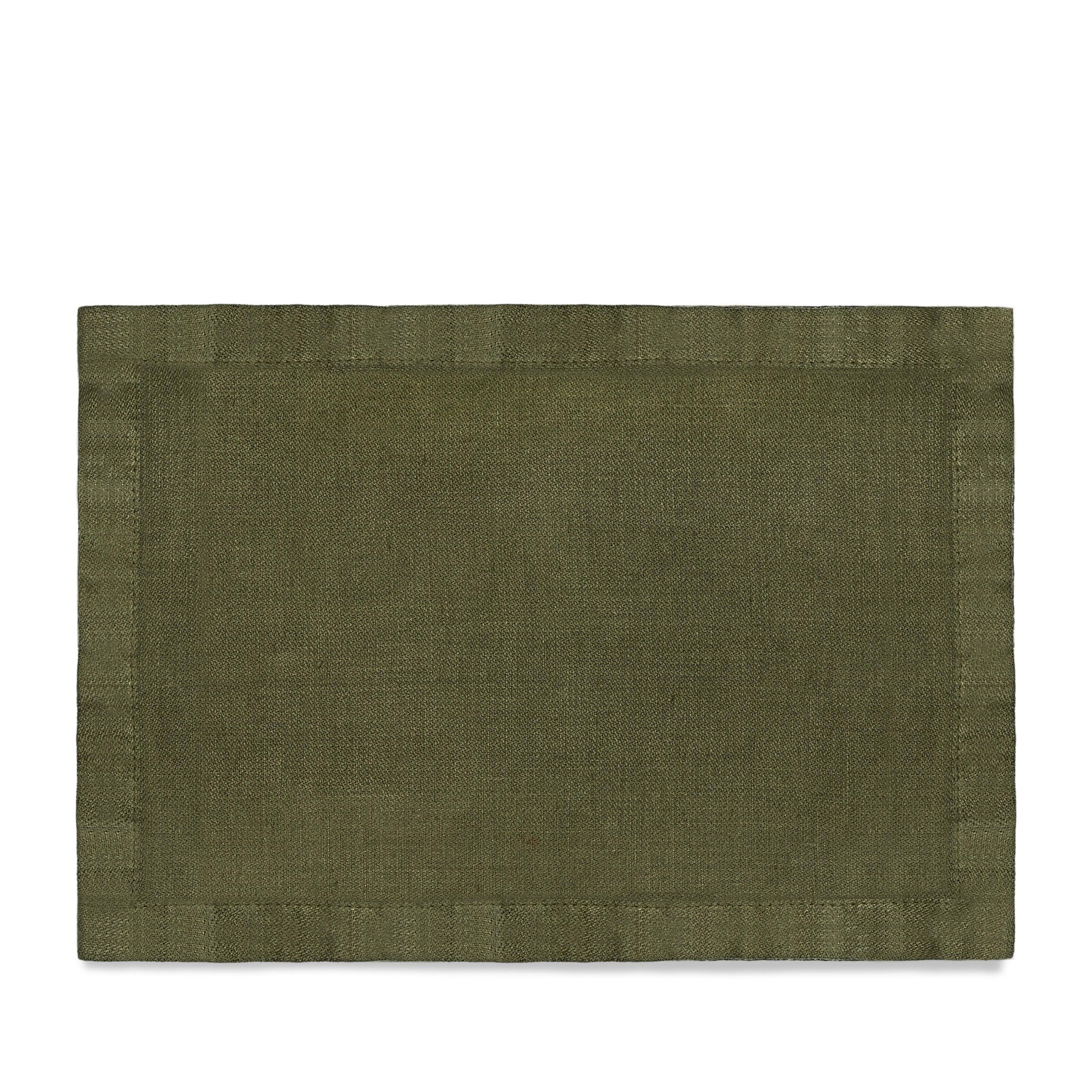 Premium Linen Sateen Placemats Set of 4 - Soft Olive Green Table Mats for Dining, Dinner Parties & Home Decor - Washable & Durable Table Setting Accessories