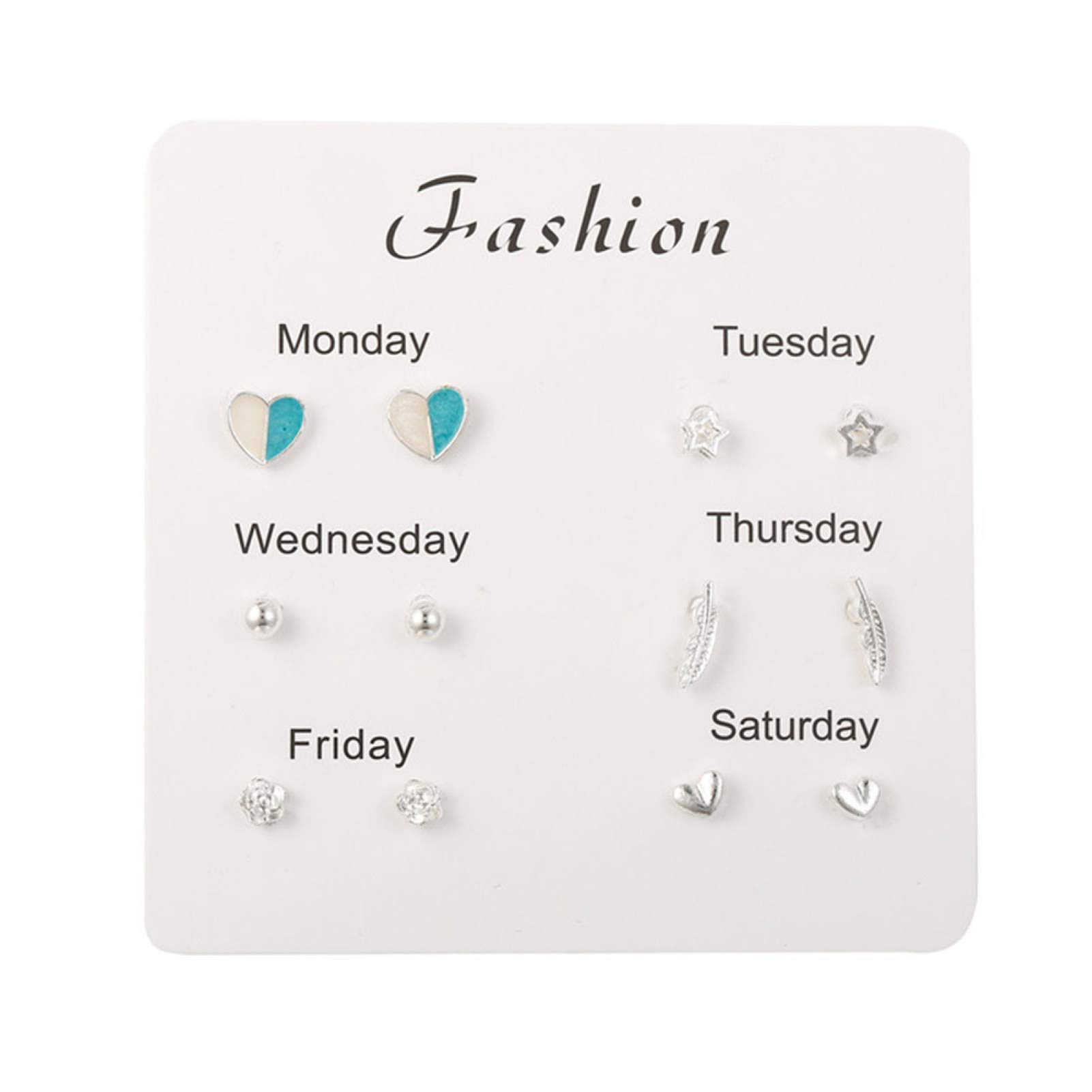 6 Pairs Women's Snowflake Heart Star Leaf Faux Gem Stud Earrings Set - Dainty Fashion Jewelry Gift for Women & Girls | Perfect for Christmas, Party & Daily Wear